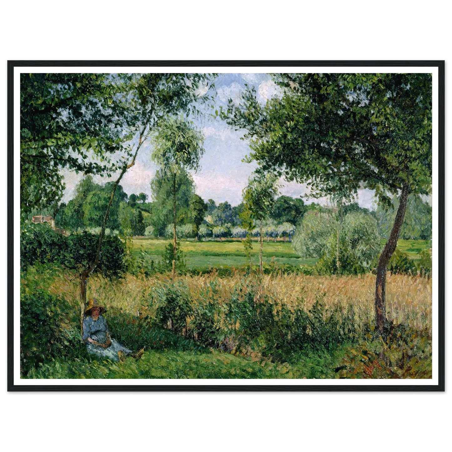 Morning Sunlight Effect, Eragny Art Print | Camille Pissarro - Framed Poster - 30x40 cm / 12x16″ - Black frame