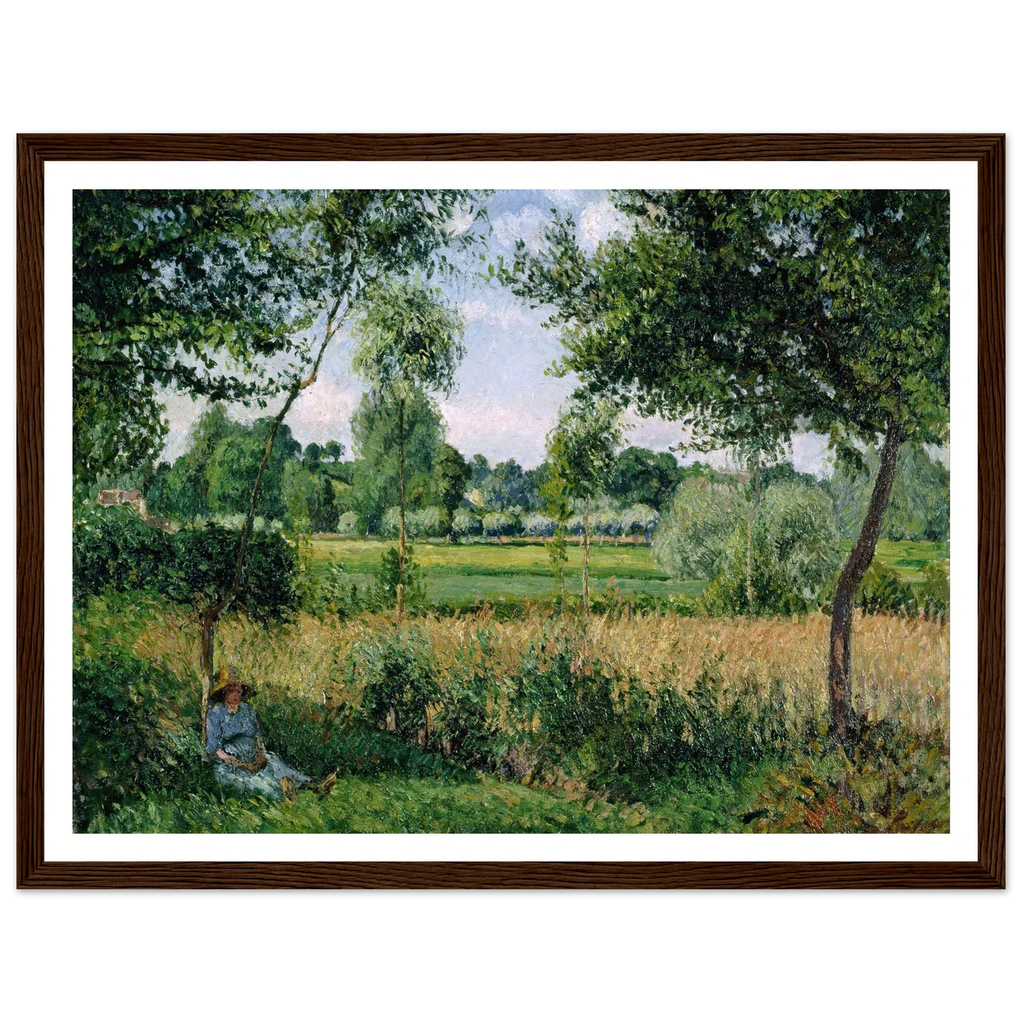 Morning Sunlight Effect, Eragny Art Print | Camille Pissarro - Framed Poster - 30x40 cm / 12x16″ - Black frame