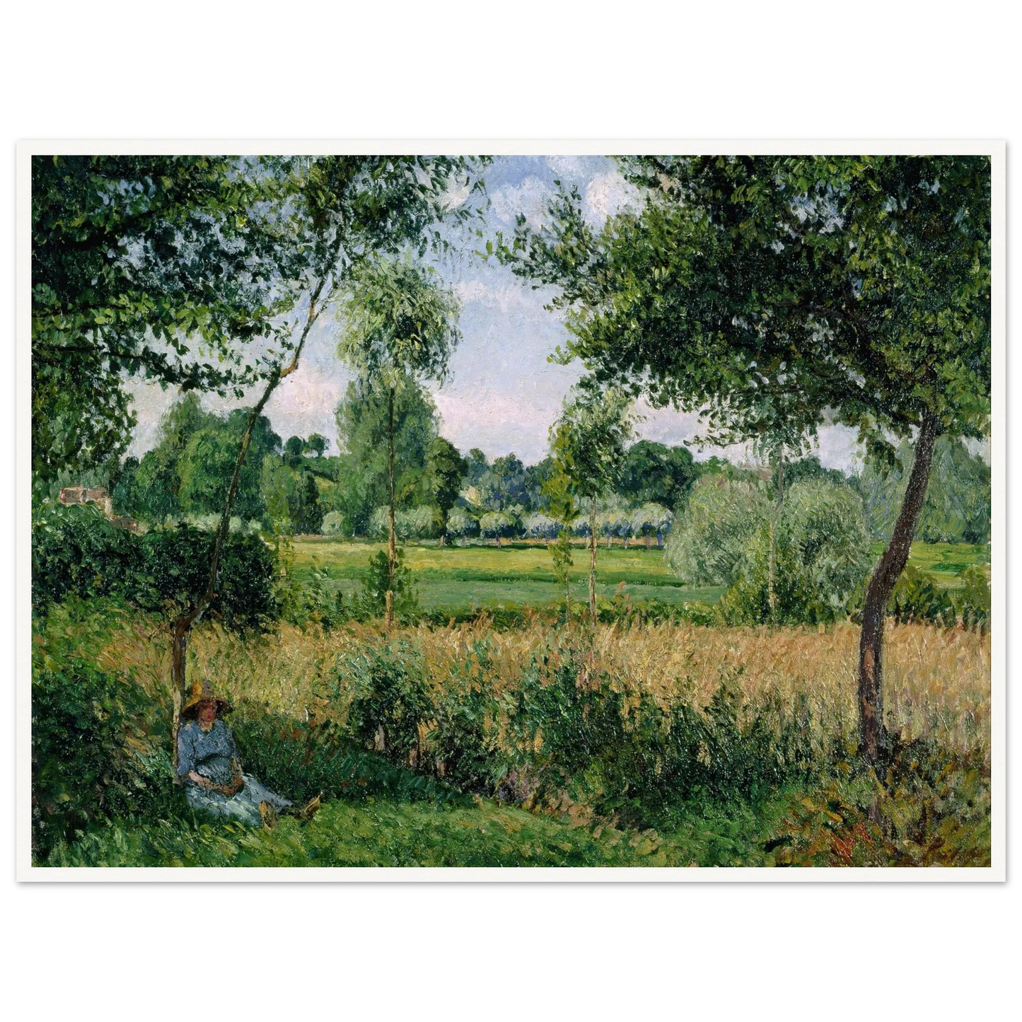 Morning Sunlight Effect, Eragny Art Print | Camille Pissarro - Framed Poster - 30x40 cm / 12x16″ - Black frame
