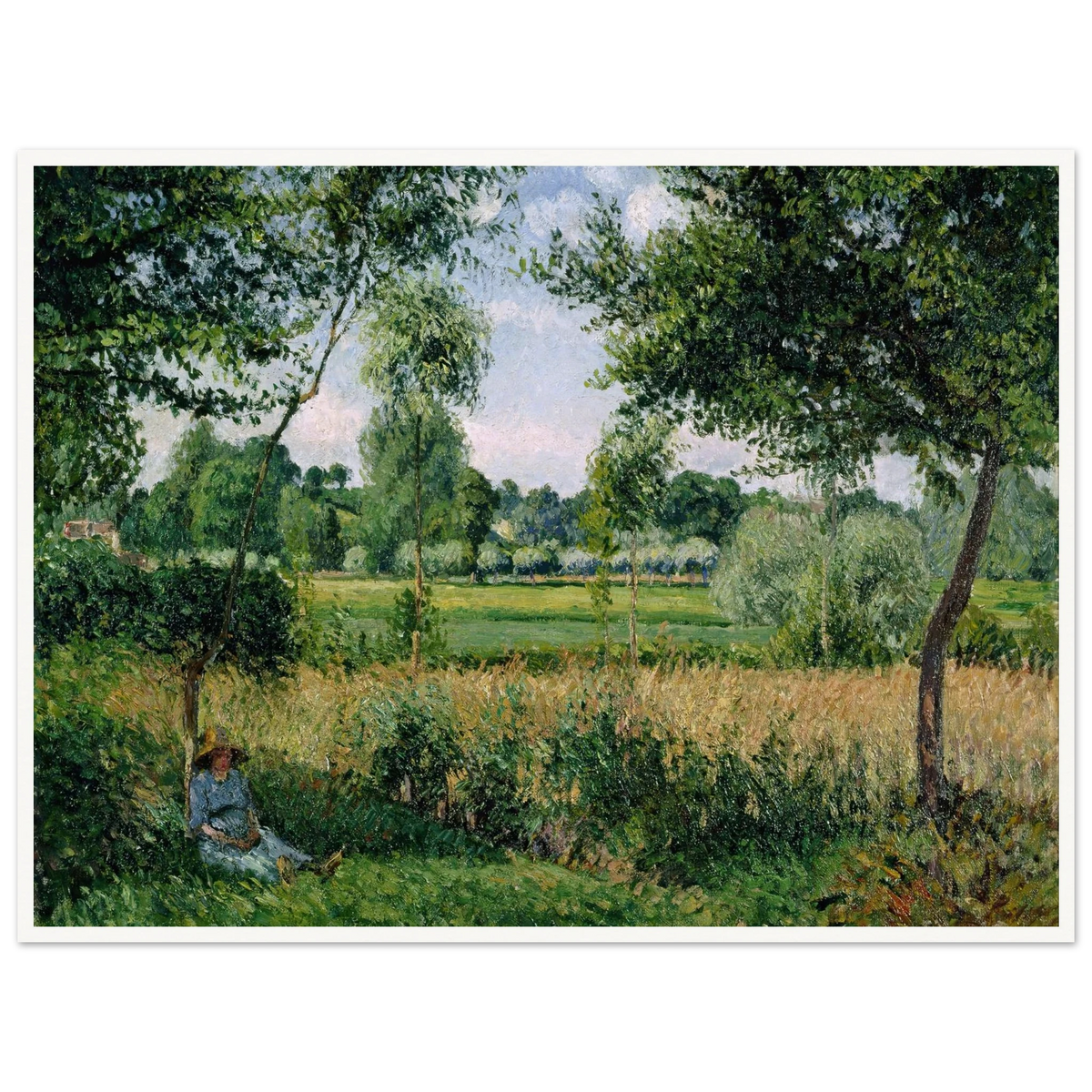 Morning Sunlight Effect, Eragny Art Print | Camille Pissarro - Framed Poster - 30x40 cm / 12x16″ - Black frame