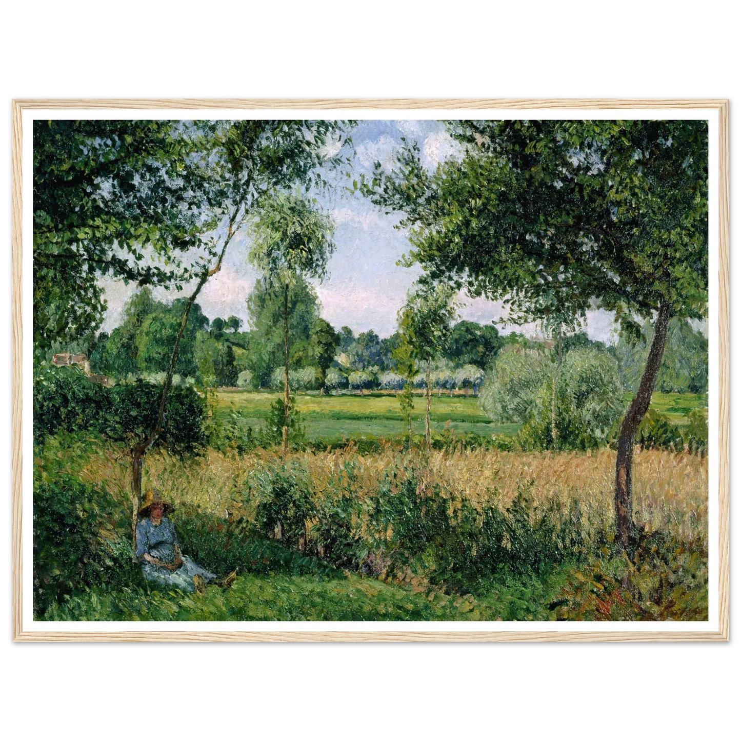 Morning Sunlight Effect, Eragny Art Print | Camille Pissarro - Framed Poster - 30x40 cm / 12x16″ - Black frame