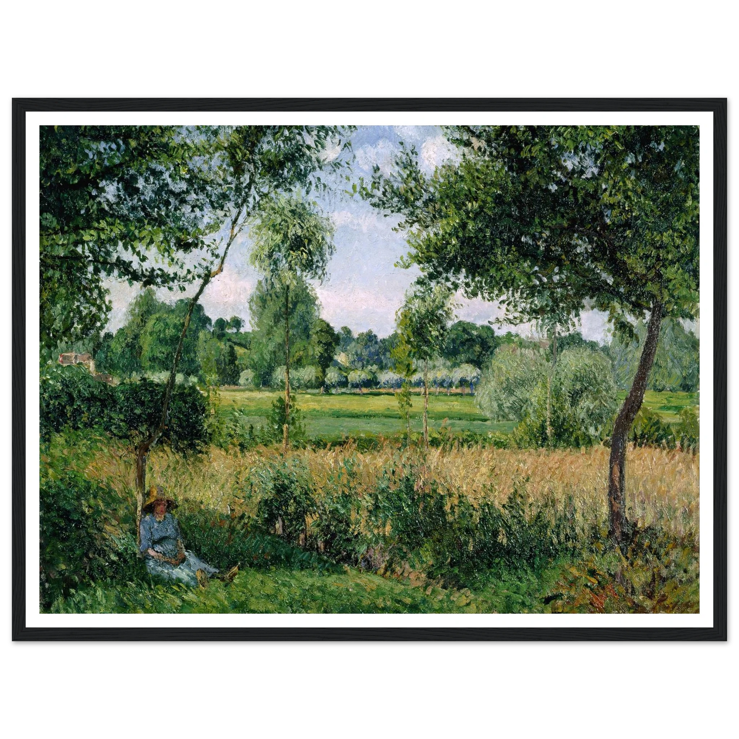 Morning Sunlight Effect, Eragny Art Print | Camille Pissarro - Framed Poster - 30x40 cm / 12x16″ - Black frame