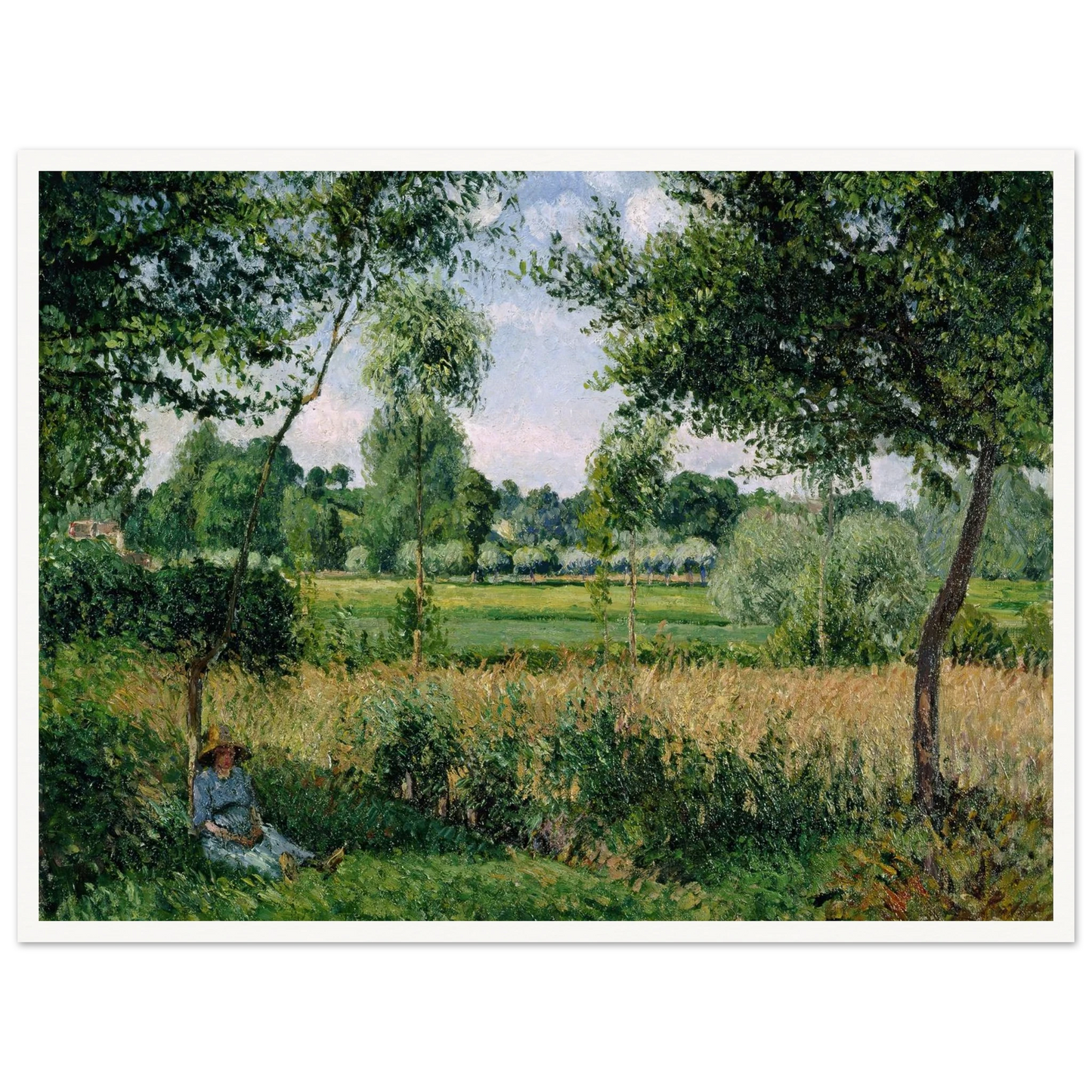 Morning Sunlight Effect, Eragny Art Print | Camille Pissarro - Framed Poster - 30x40 cm / 12x16″ - Black frame