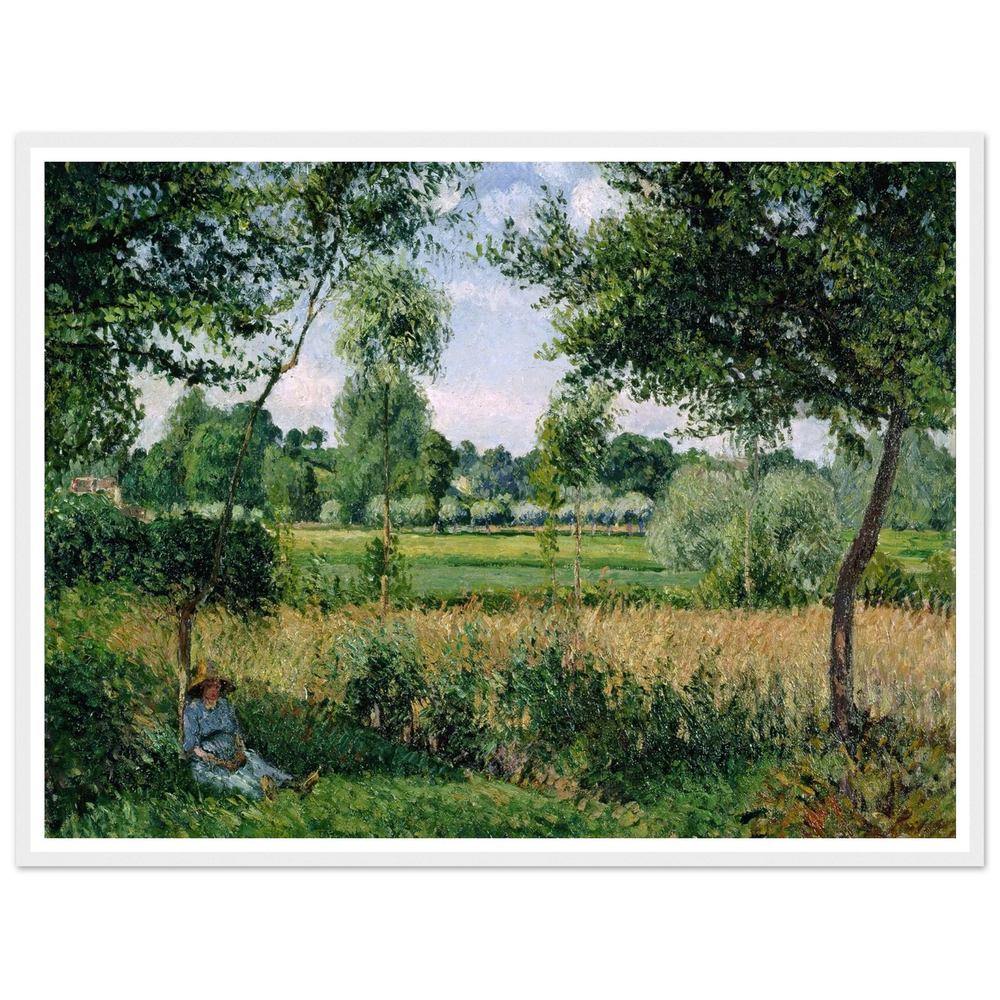 Morning Sunlight Effect, Eragny Art Print | Camille Pissarro - Framed Poster - 30x40 cm / 12x16″ - Black frame