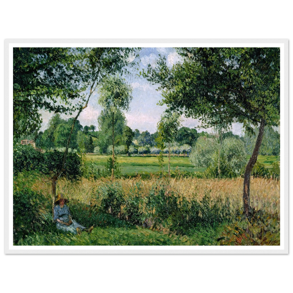 Morning Sunlight Effect, Eragny Art Print | Camille Pissarro - Framed Poster - 30x40 cm / 12x16″ - Black frame