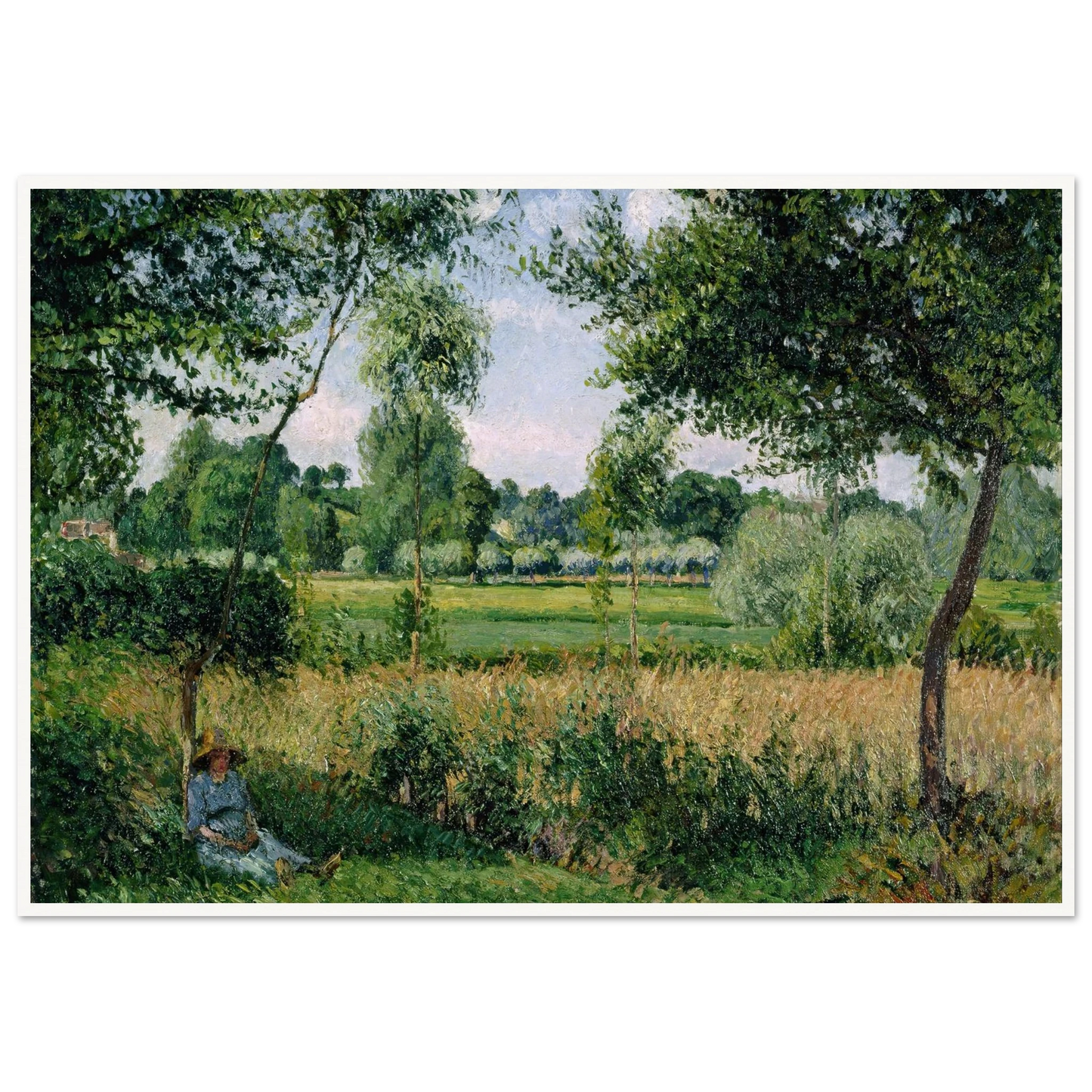 Morning Sunlight Effect, Eragny Art Print | Camille Pissarro - Framed Poster - 30x40 cm / 12x16″ - Black frame
