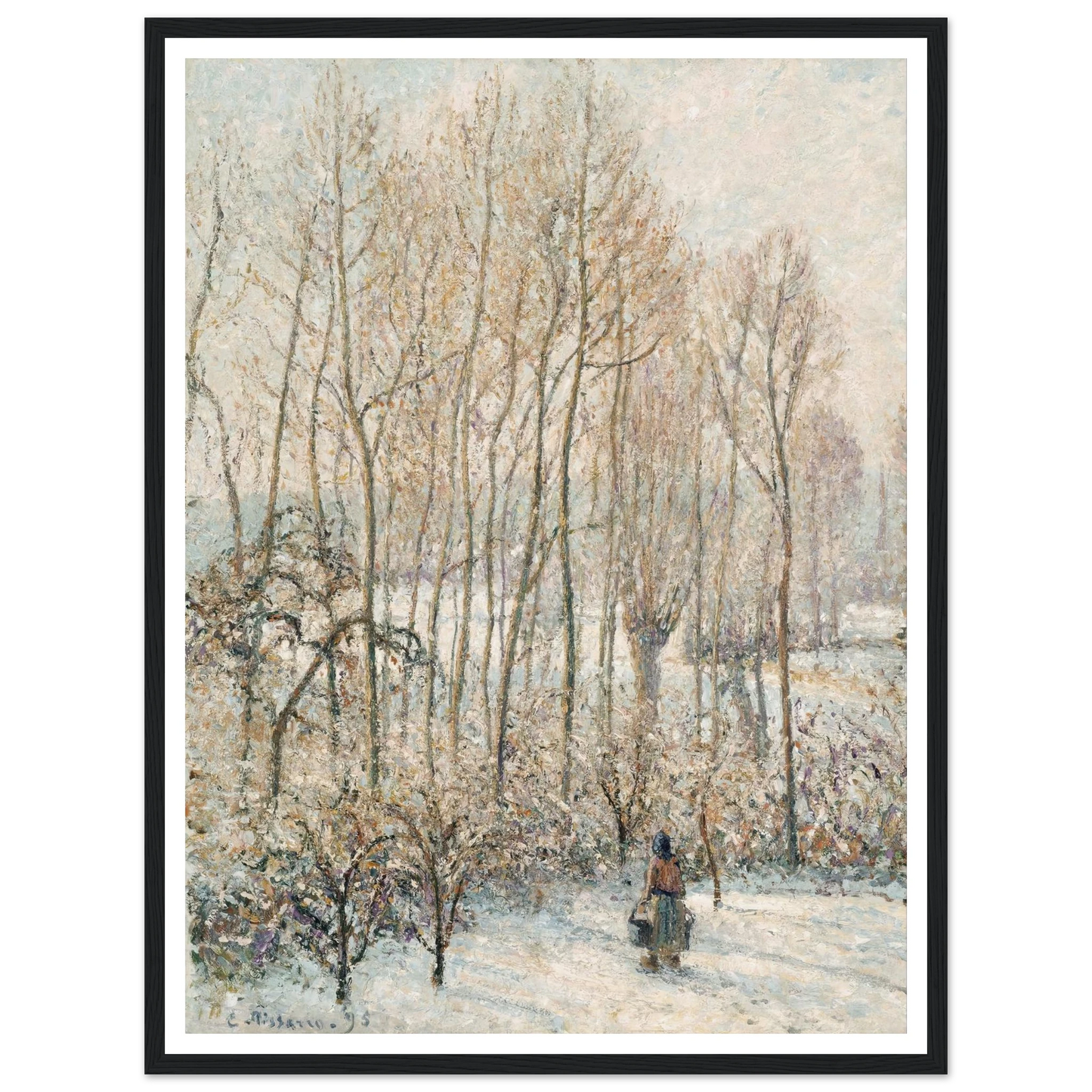 Morning Sunlight on the Snow, Eragny-sur-Epte (1895) Art Print | Camille Pissarro - Framed Poster - 30x40 cm / 12x16″ - Black frame
