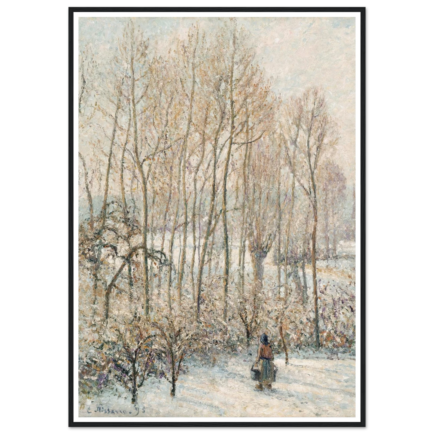 Morning Sunlight on the Snow, Eragny-sur-Epte (1895) Art Print | Camille Pissarro - Framed Poster - 30x40 cm / 12x16″ - Black frame