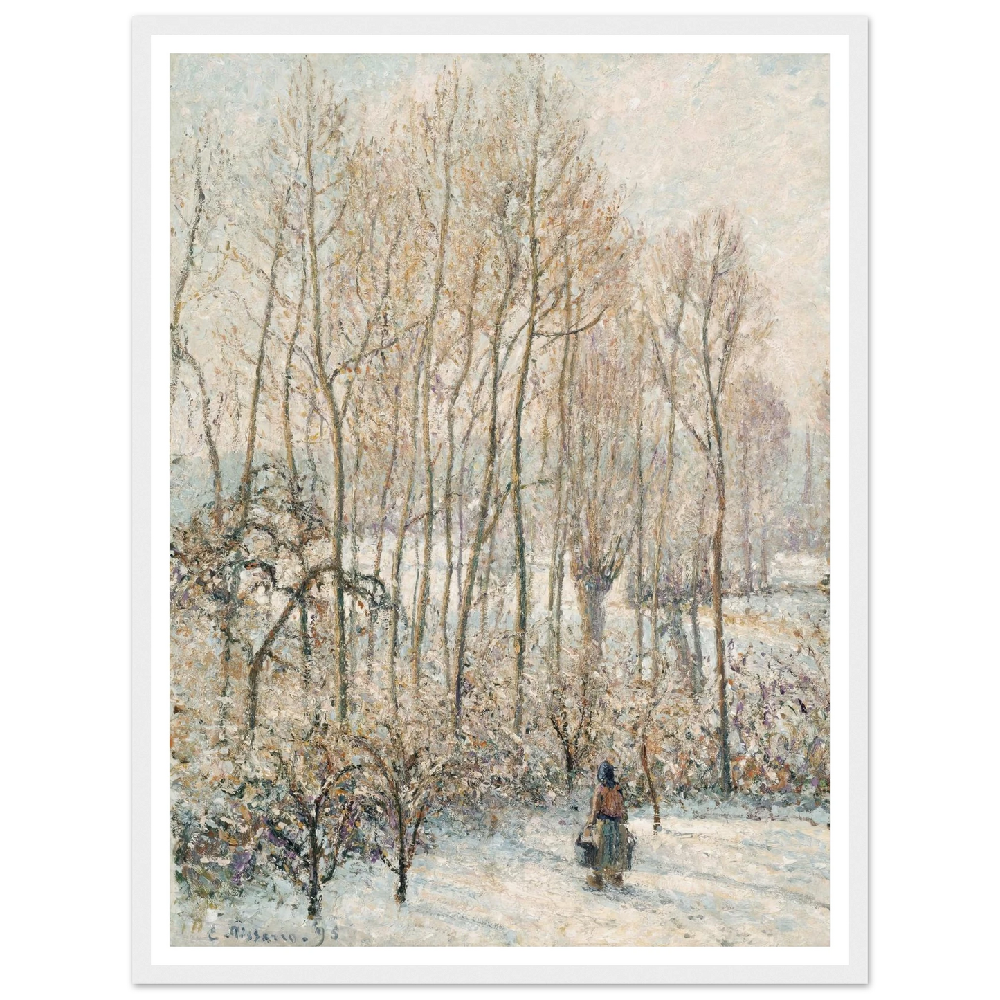 Morning Sunlight on the Snow, Eragny-sur-Epte (1895) Art Print | Camille Pissarro - Framed Poster - 30x40 cm / 12x16″ - Black frame
