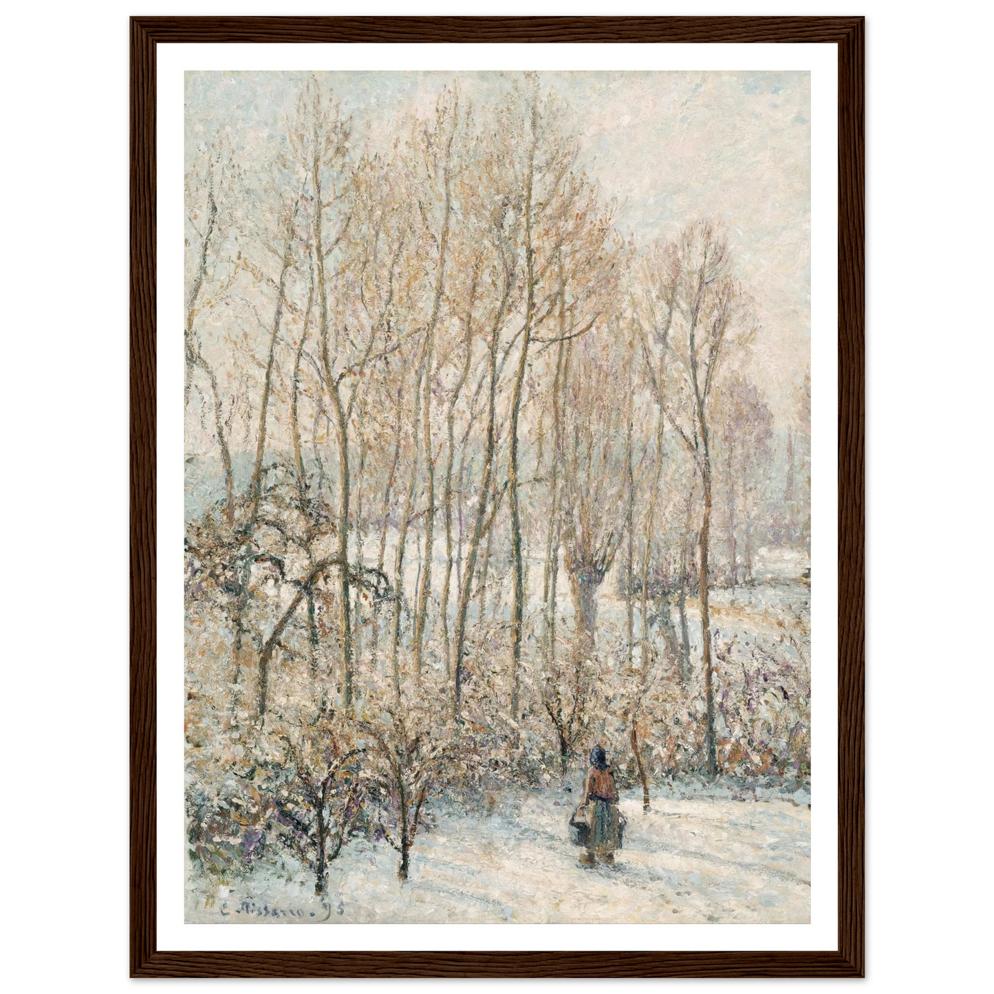 Morning Sunlight on the Snow, Eragny-sur-Epte (1895) Art Print | Camille Pissarro - Framed Poster - 30x40 cm / 12x16″ - Black frame