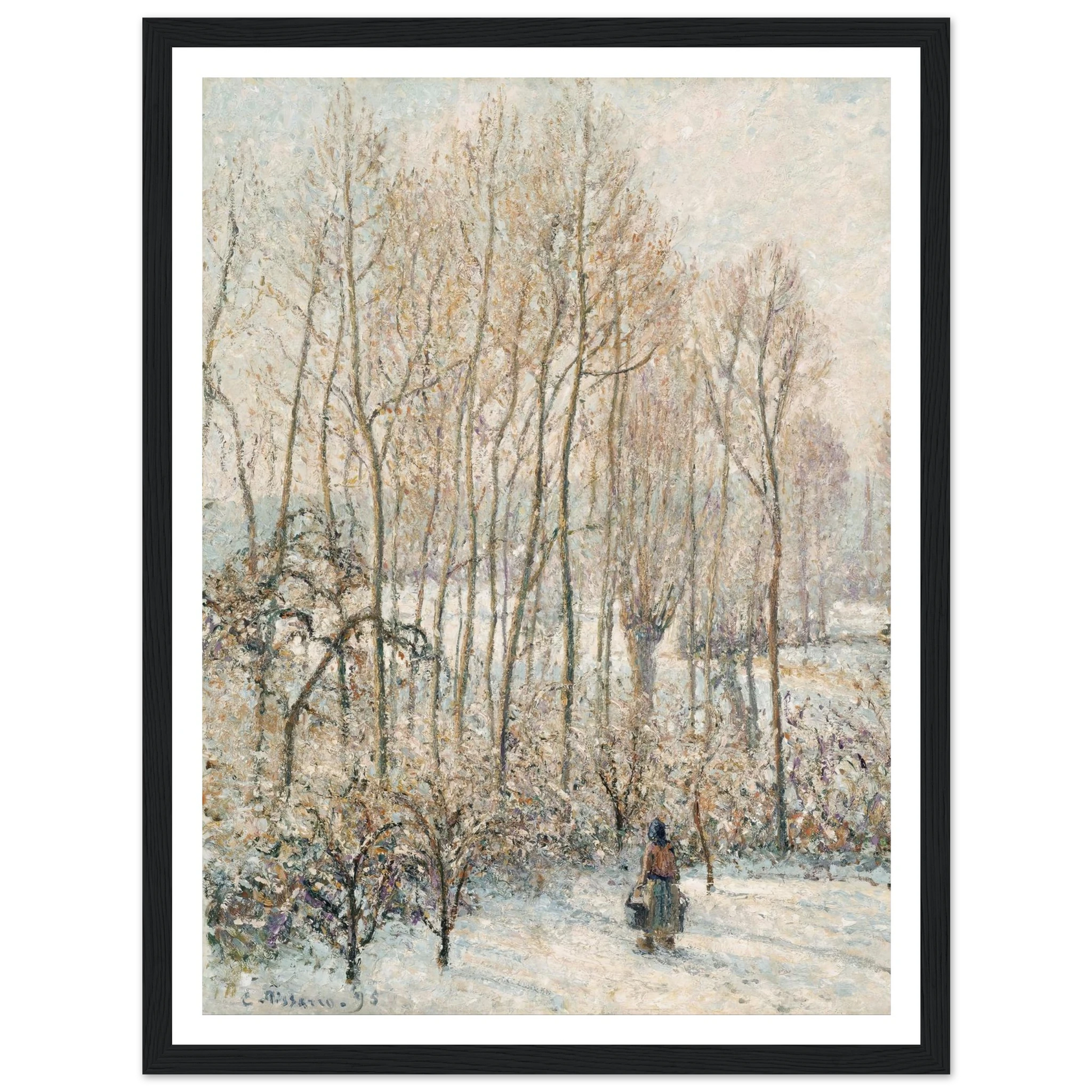Morning Sunlight on the Snow, Eragny-sur-Epte (1895) Art Print | Camille Pissarro - Framed Poster - 30x40 cm / 12x16″ - Black frame