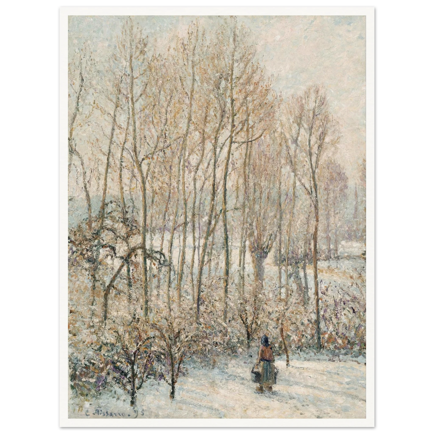 Morning Sunlight on the Snow, Eragny-sur-Epte (1895) Art Print | Camille Pissarro - Framed Poster - 30x40 cm / 12x16″ - Black frame