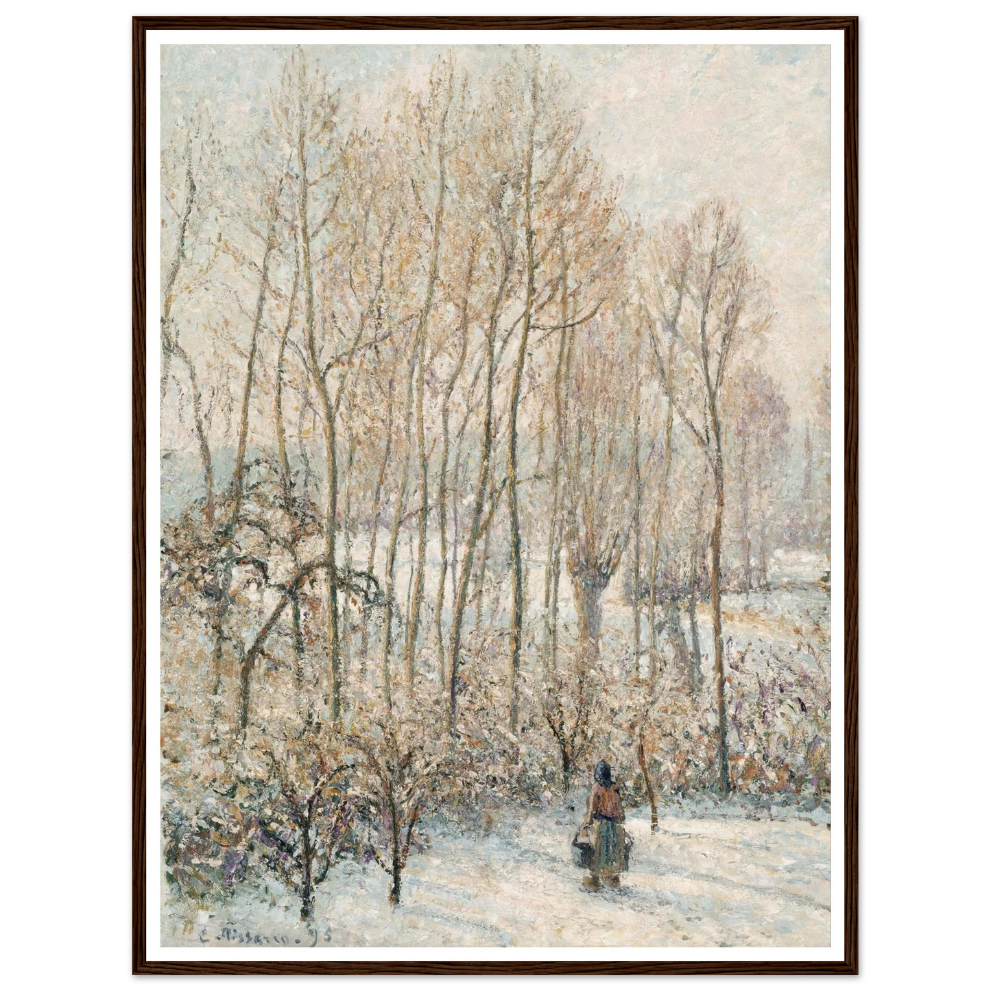 Morning Sunlight on the Snow, Eragny-sur-Epte (1895) Art Print | Camille Pissarro - Framed Poster - 30x40 cm / 12x16″ - Black frame