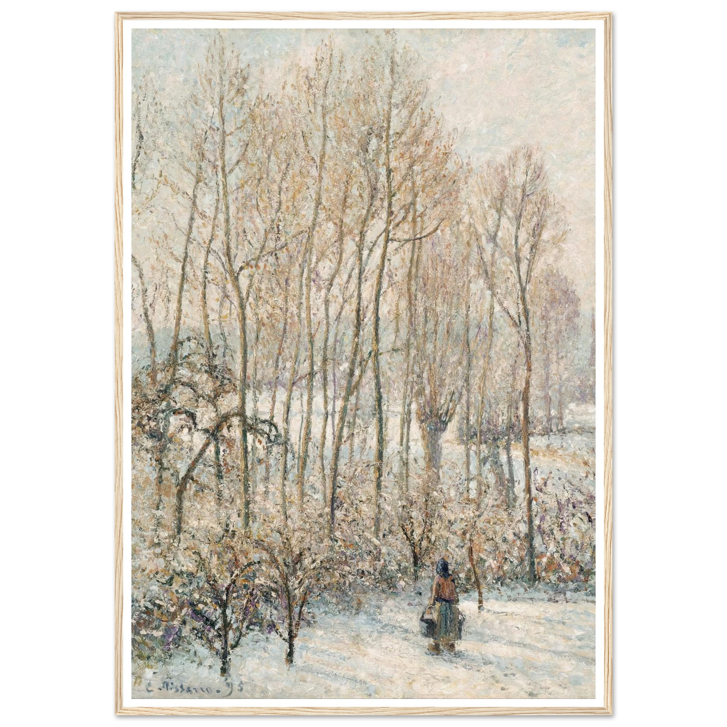 Morning Sunlight on the Snow, Eragny-sur-Epte (1895) Art Print | Camille Pissarro - Framed Poster - 30x40 cm / 12x16″ - Black frame