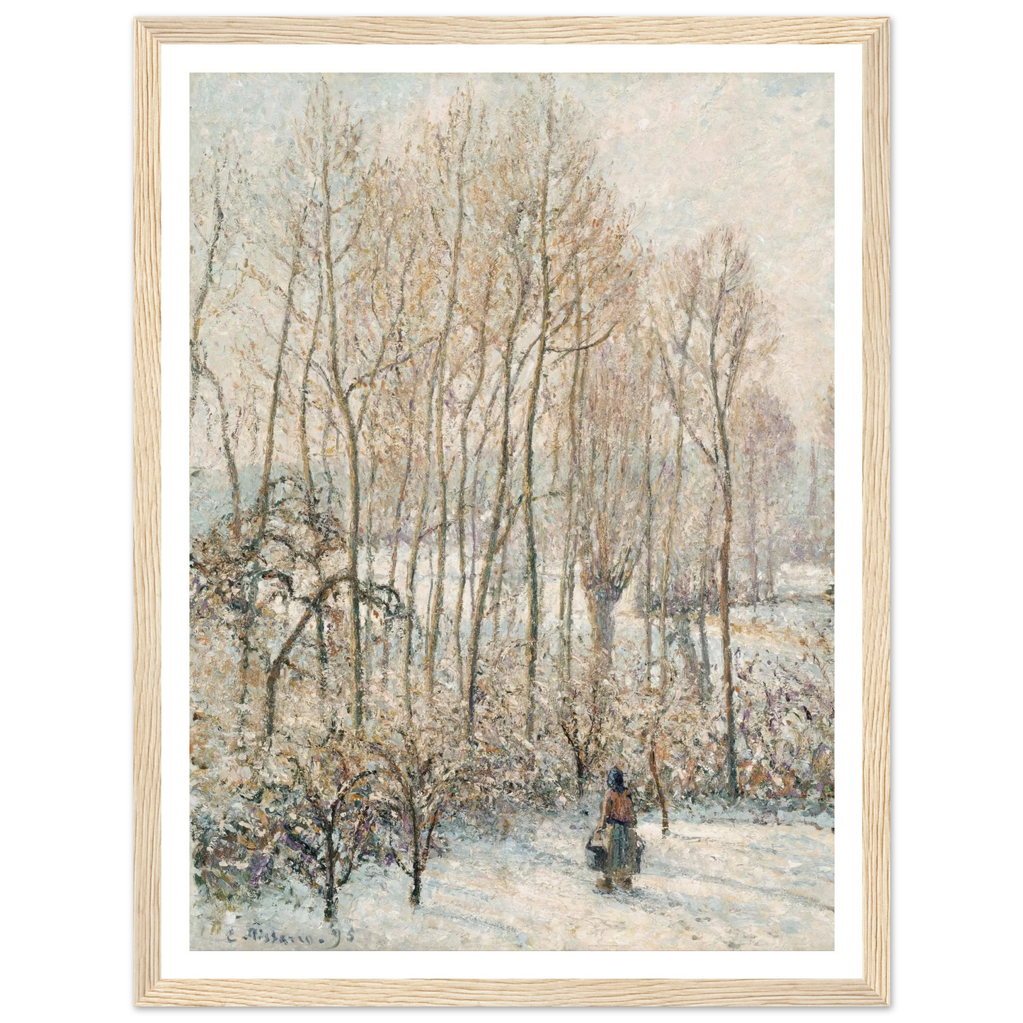 Morning Sunlight on the Snow, Eragny-sur-Epte (1895) Art Print | Camille Pissarro - Framed Poster - 30x40 cm / 12x16″ - Black frame