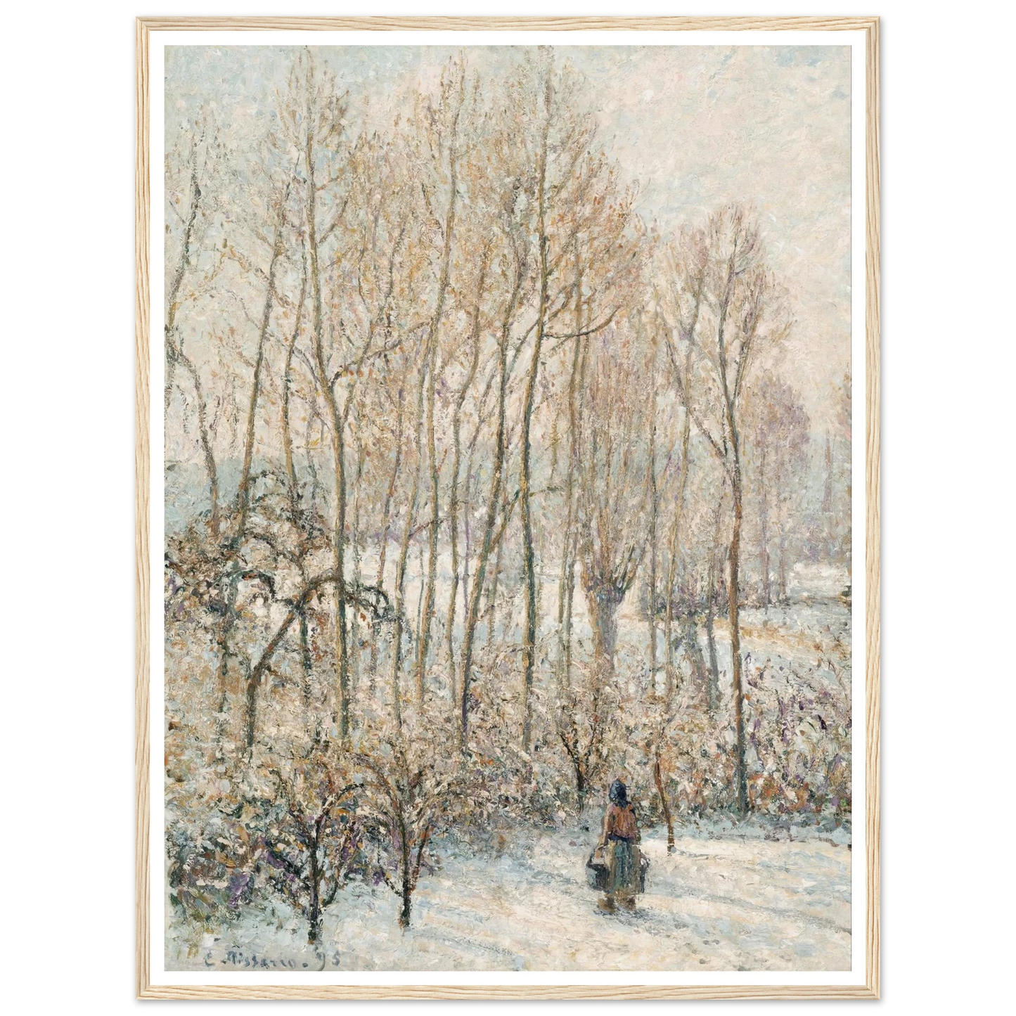 Morning Sunlight on the Snow, Eragny-sur-Epte (1895) Art Print | Camille Pissarro - Framed Poster - 30x40 cm / 12x16″ - Black frame