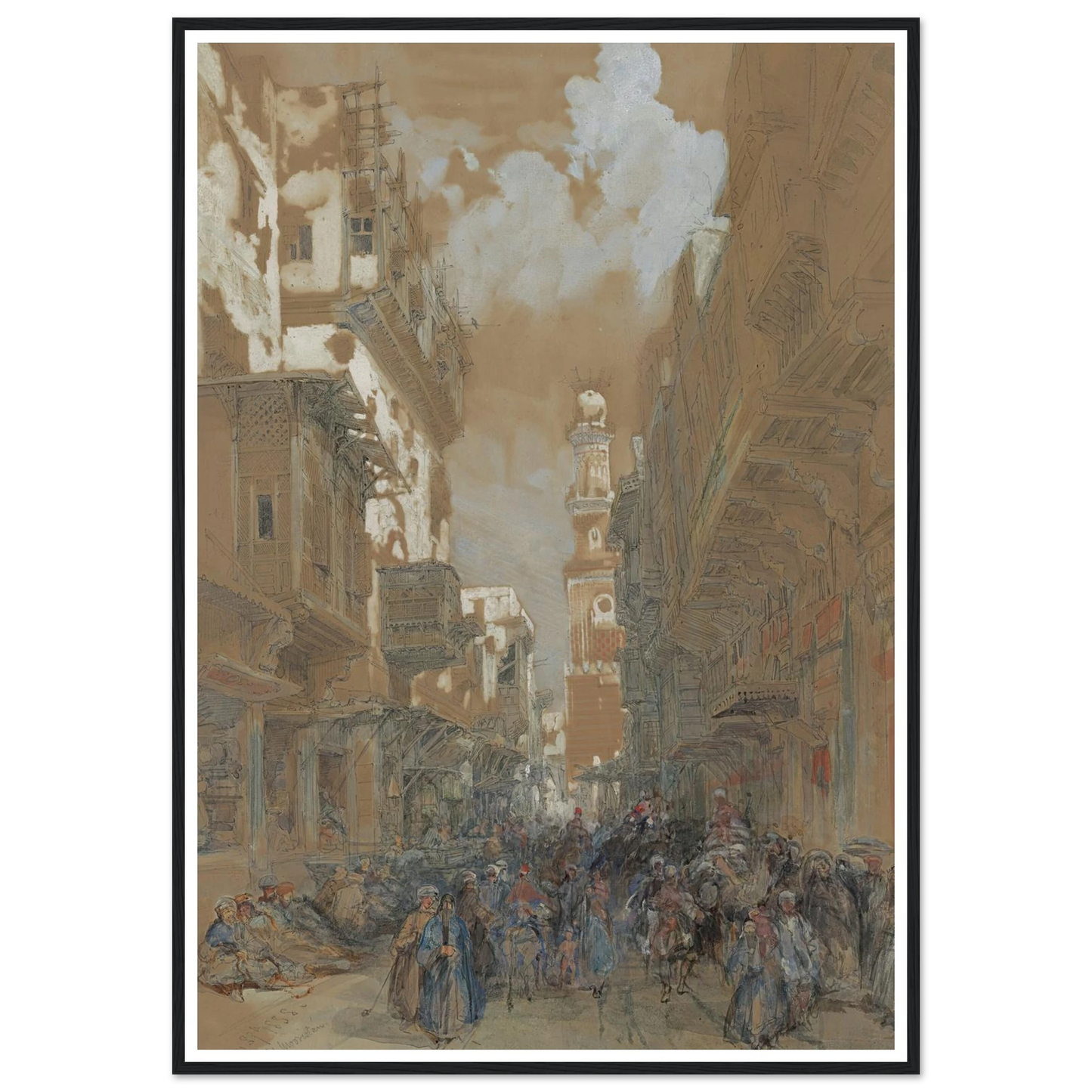 Mosque, El Mooristan, Cairo, Egypt (1838) Art Print | David Roberts - Framed Poster - 30x40 cm / 12x16″ - Black frame