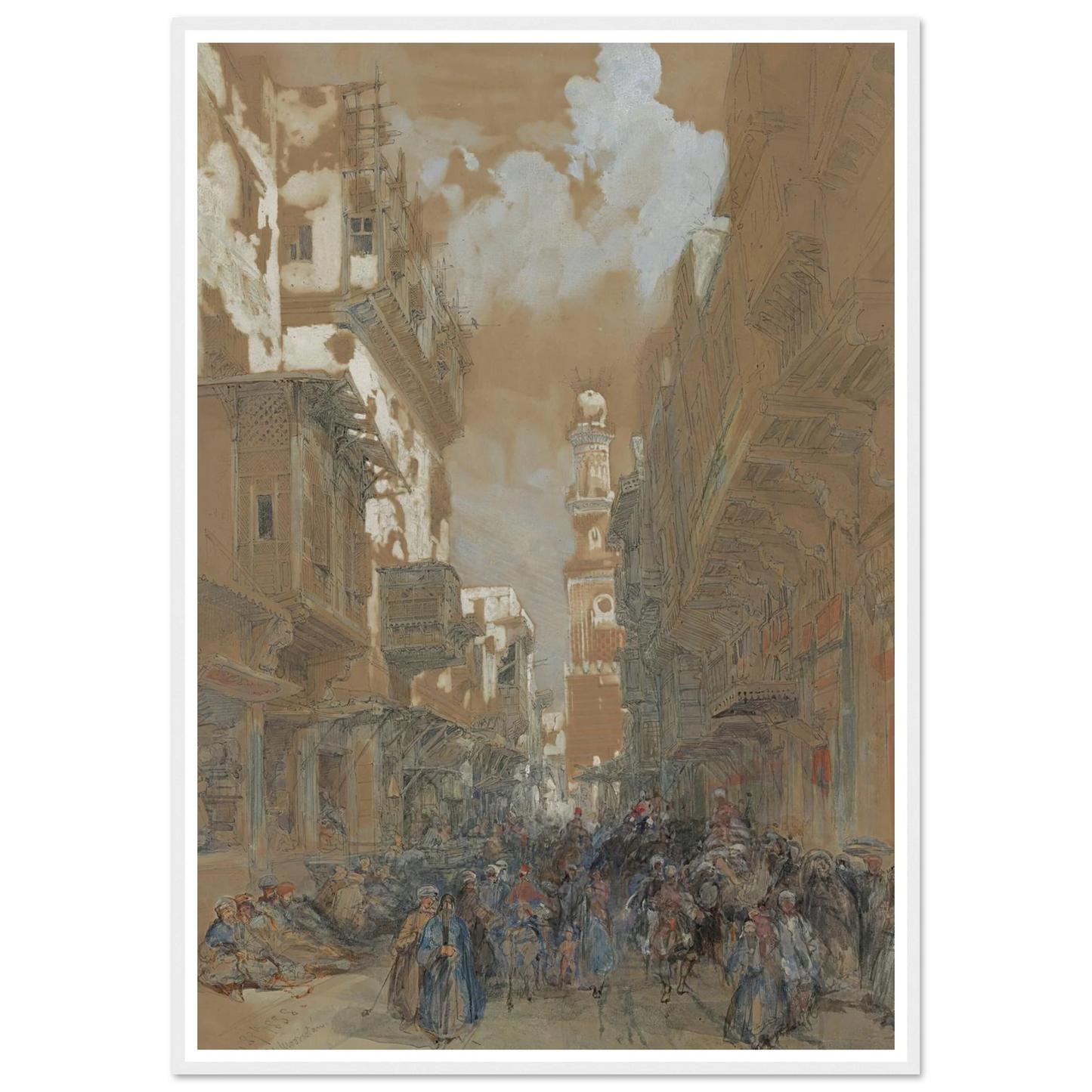 Mosque, El Mooristan, Cairo, Egypt (1838) Art Print | David Roberts - Framed Poster - 30x40 cm / 12x16″ - Black frame