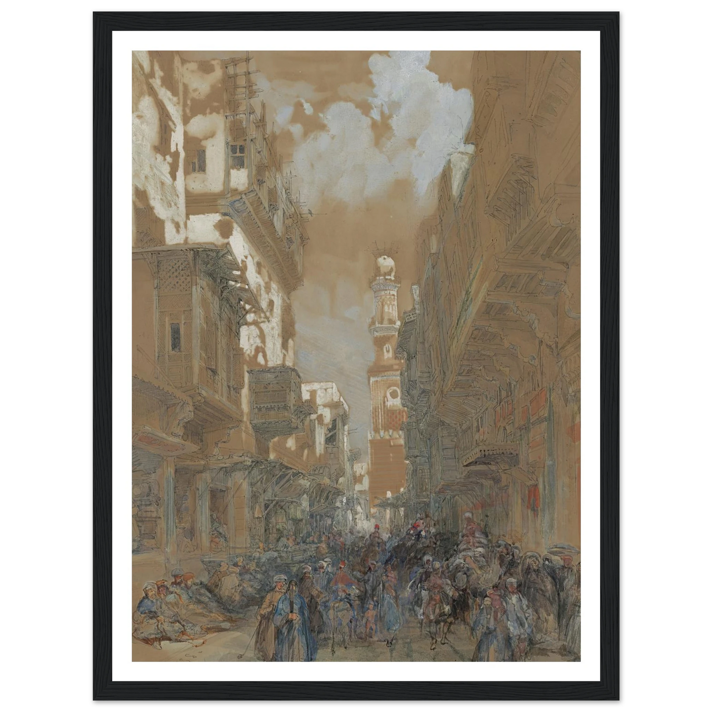 Mosque, El Mooristan, Cairo, Egypt (1838) Art Print | David Roberts - Framed Poster - 30x40 cm / 12x16″ - Black frame