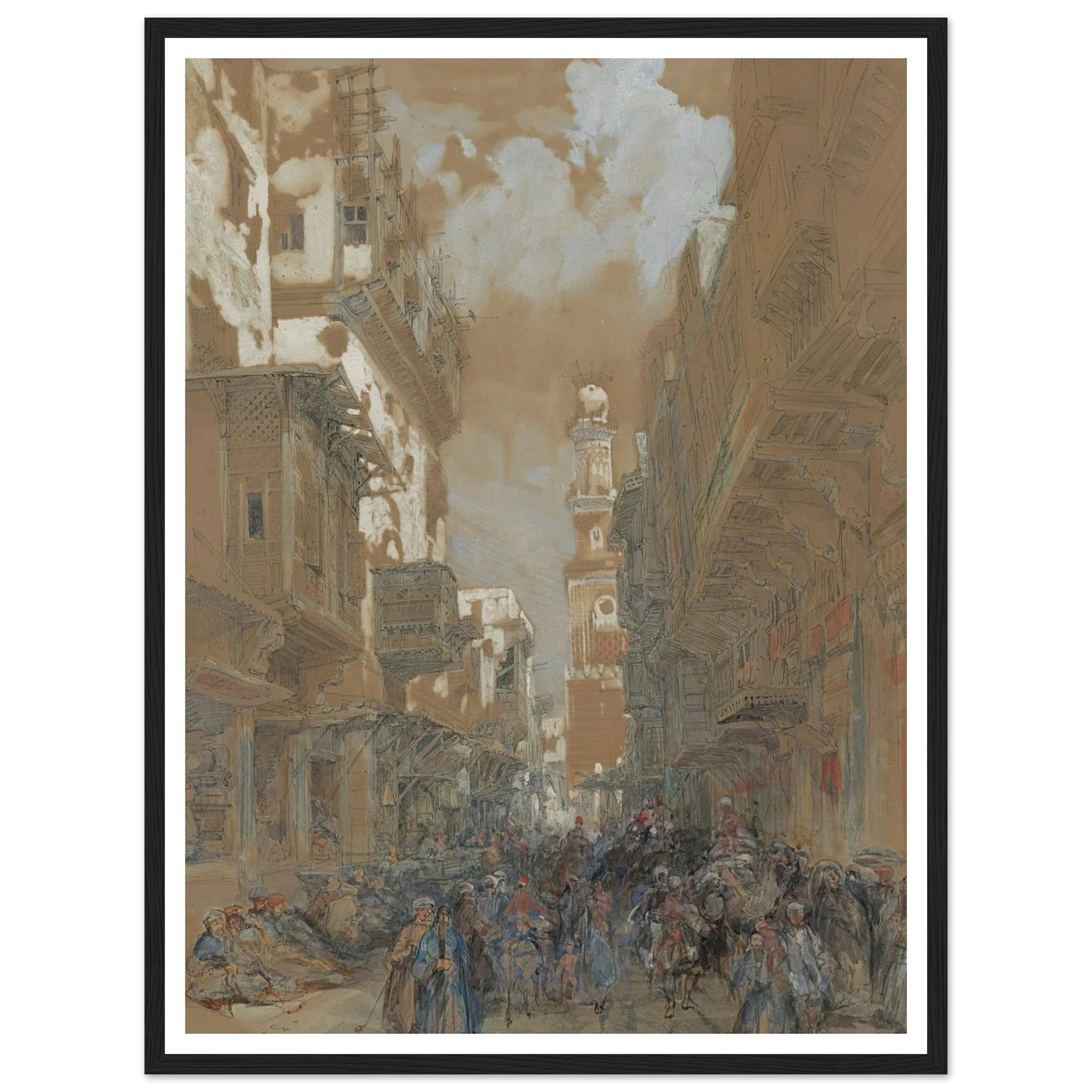 Mosque, El Mooristan, Cairo, Egypt (1838) Art Print | David Roberts - Framed Poster - 30x40 cm / 12x16″ - Black frame