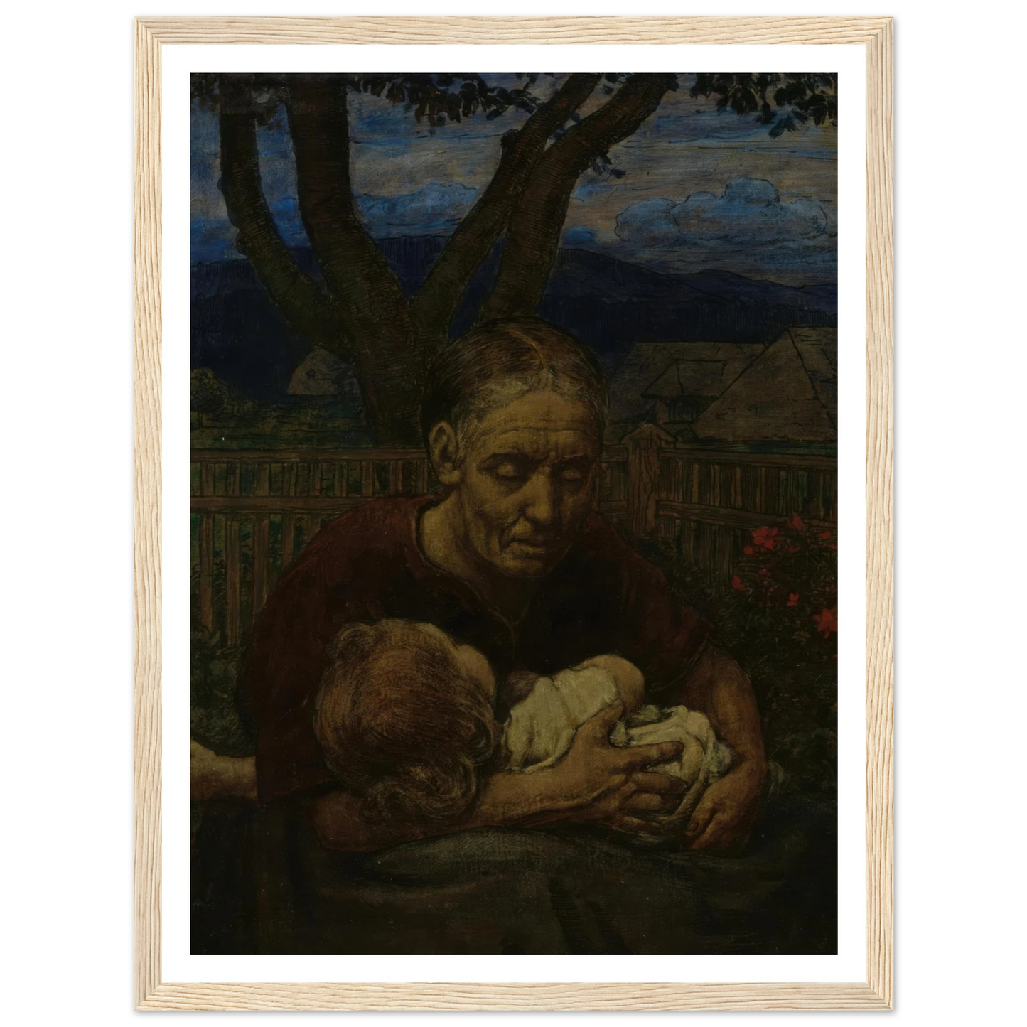 Mother and Child in a garden (1850 - 1924) Art Print | Hans Thoma - Framed Poster - 30x40 cm / 12x16″ - Black frame