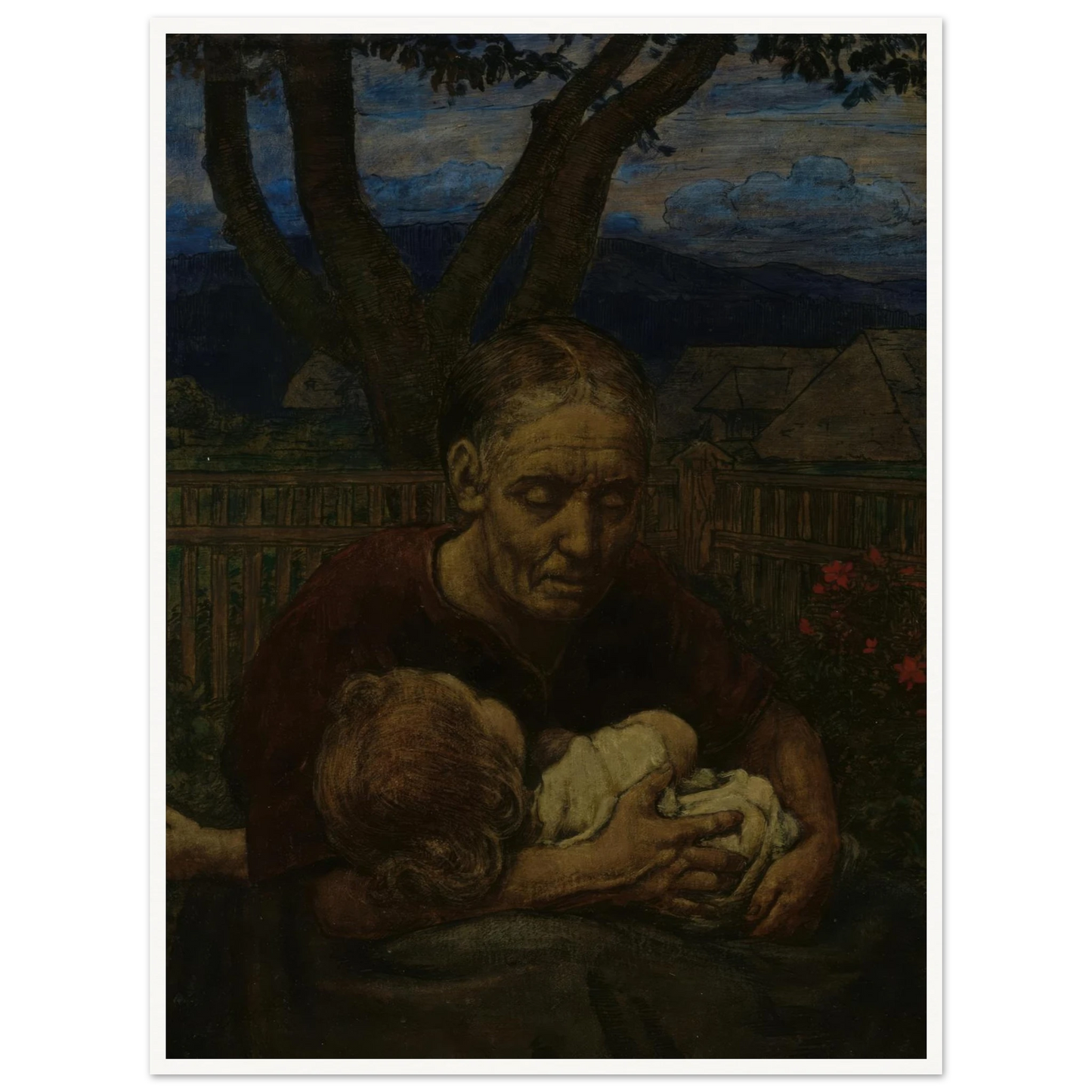 Mother and Child in a garden (1850 - 1924) Art Print | Hans Thoma - Framed Poster - 30x40 cm / 12x16″ - Black frame