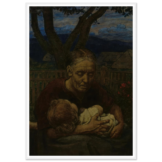 Mother and Child in a garden (1850 - 1924) Art Print | Hans Thoma - Framed Poster - 30x40 cm / 12x16″ - Black frame
