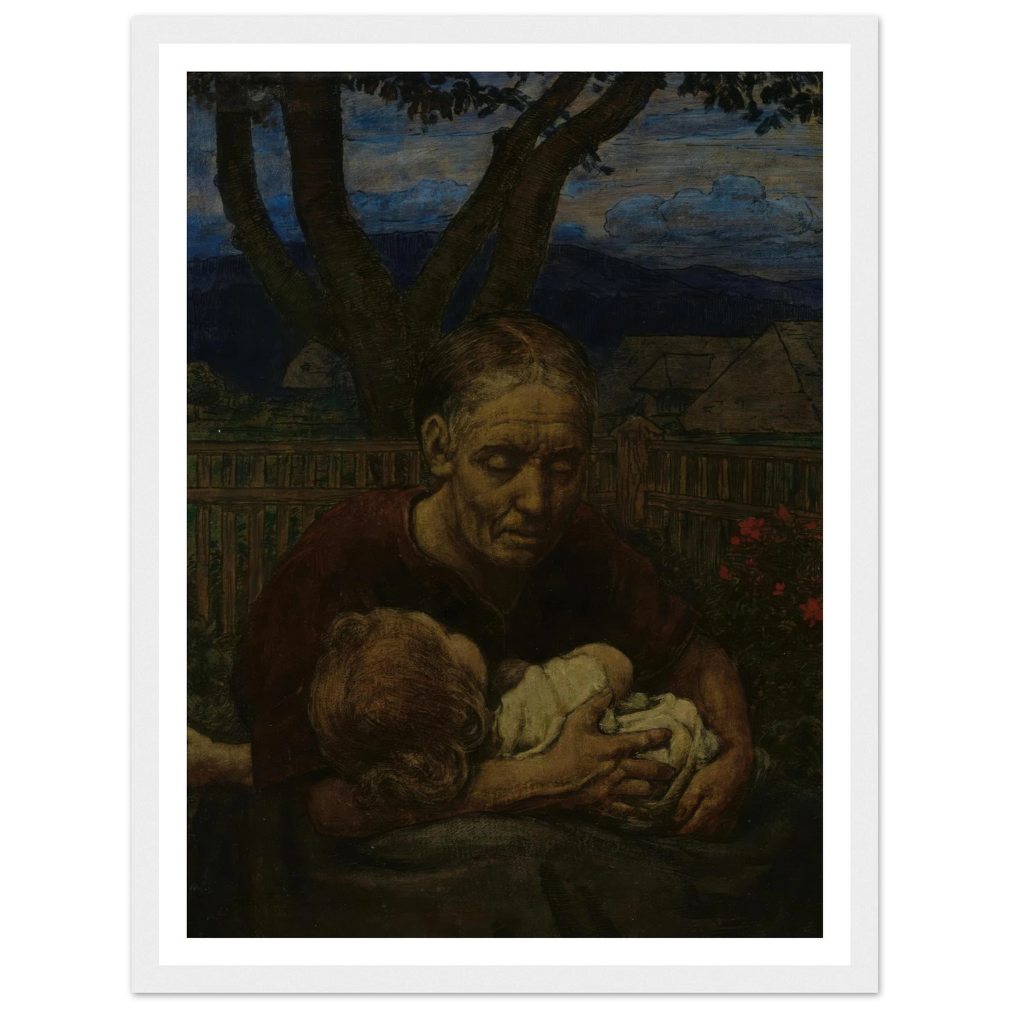 Mother and Child in a garden (1850 - 1924) Art Print | Hans Thoma - Framed Poster - 30x40 cm / 12x16″ - Black frame