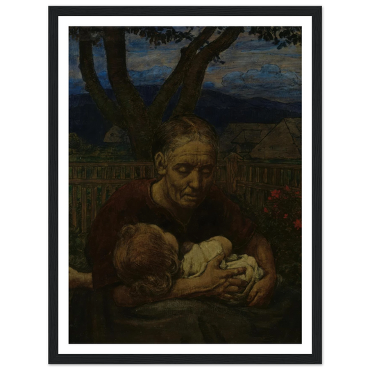 Mother and Child in a garden (1850 - 1924) Art Print | Hans Thoma - Framed Poster - 30x40 cm / 12x16″ - Black frame