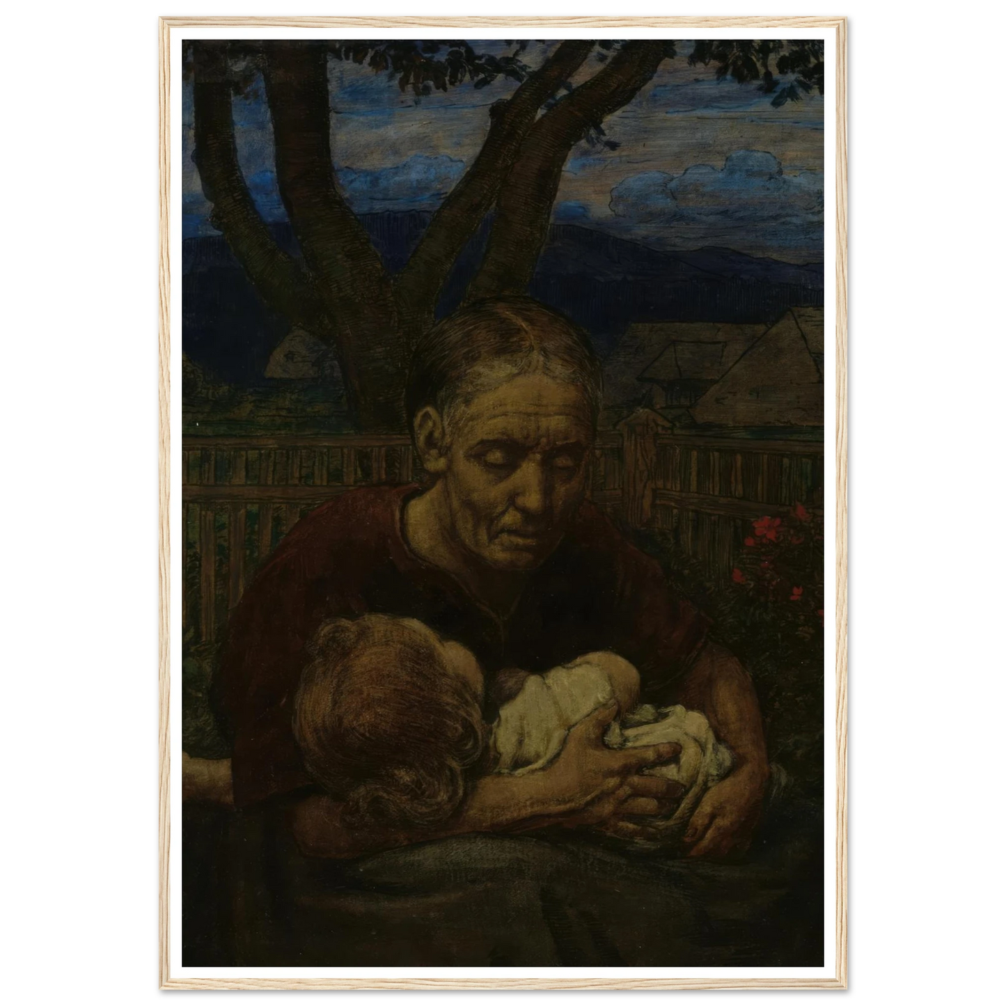 Mother and Child in a garden (1850 - 1924) Art Print | Hans Thoma - Framed Poster - 30x40 cm / 12x16″ - Black frame