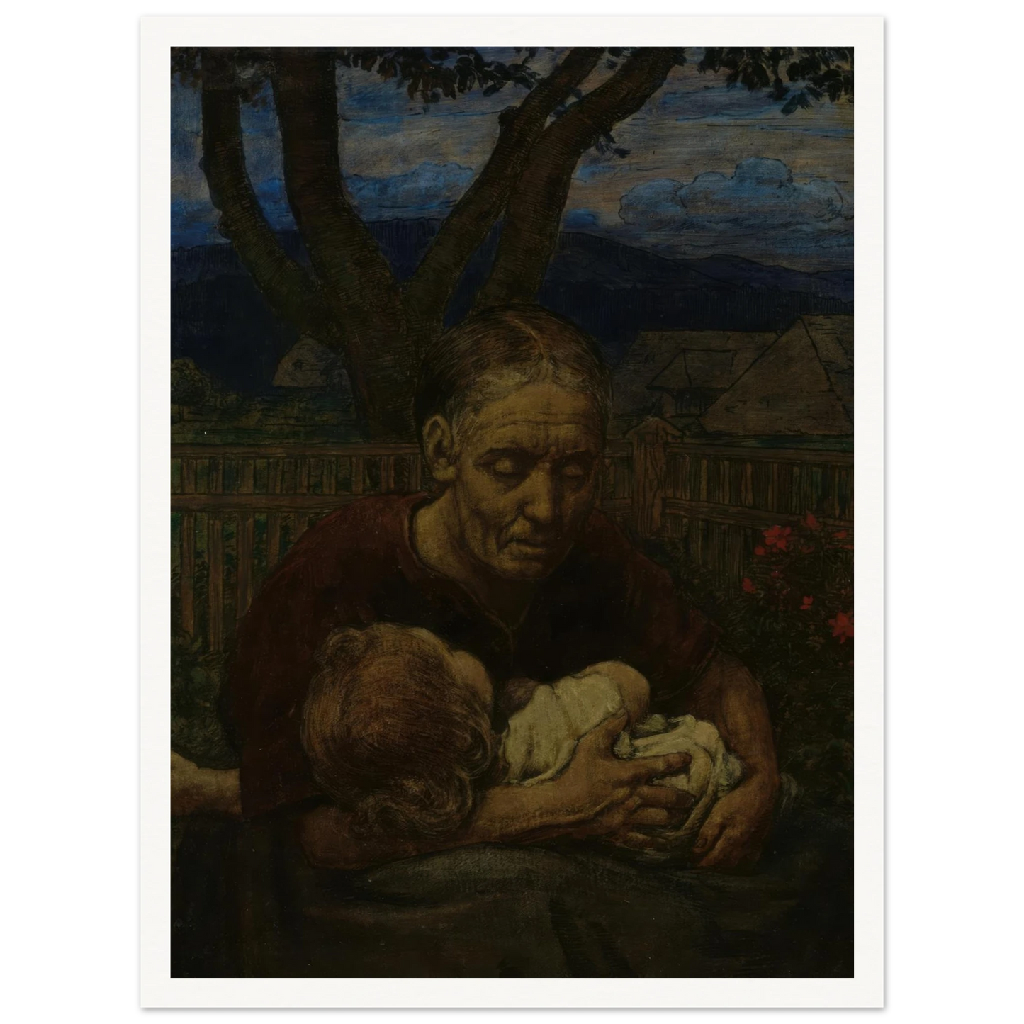 Mother and Child in a garden (1850 - 1924) Art Print | Hans Thoma - Framed Poster - 30x40 cm / 12x16″ - Black frame