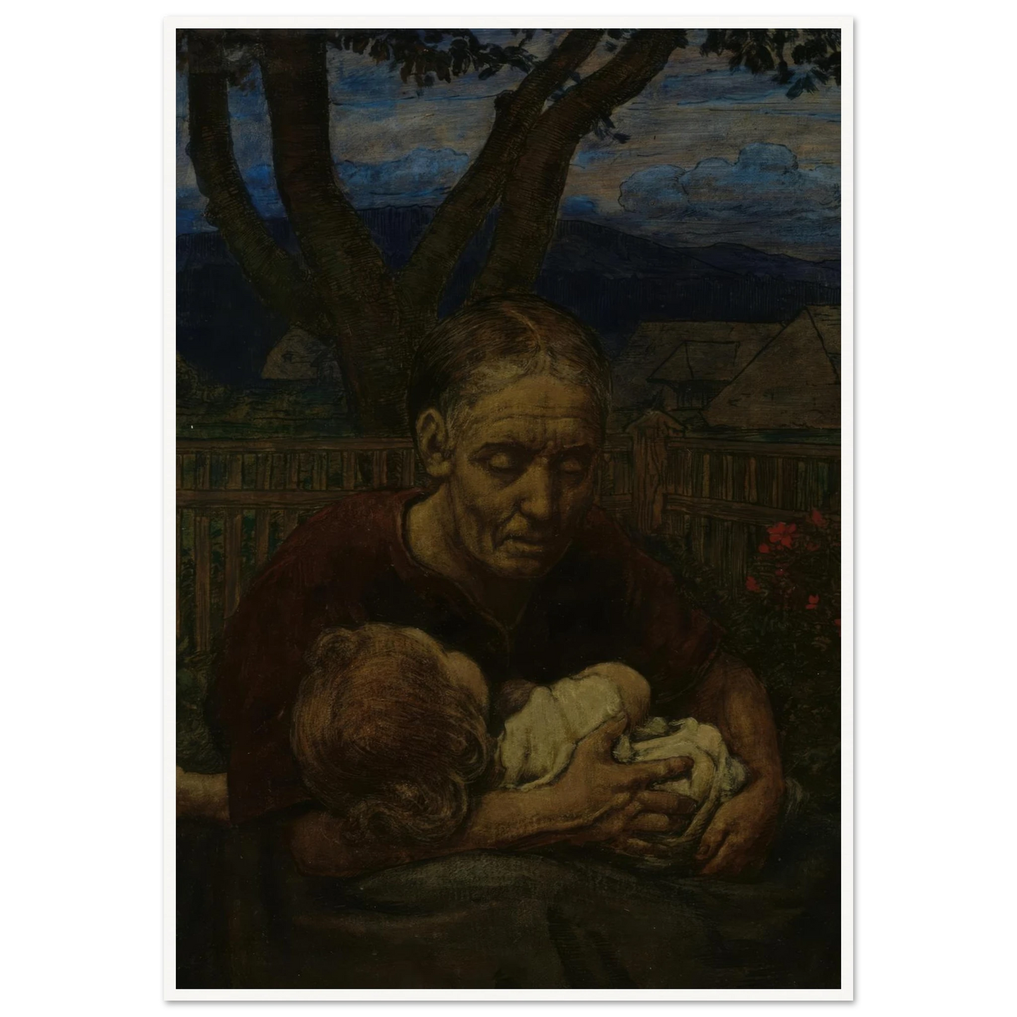 Mother and Child in a garden (1850 - 1924) Art Print | Hans Thoma - Framed Poster - 30x40 cm / 12x16″ - Black frame