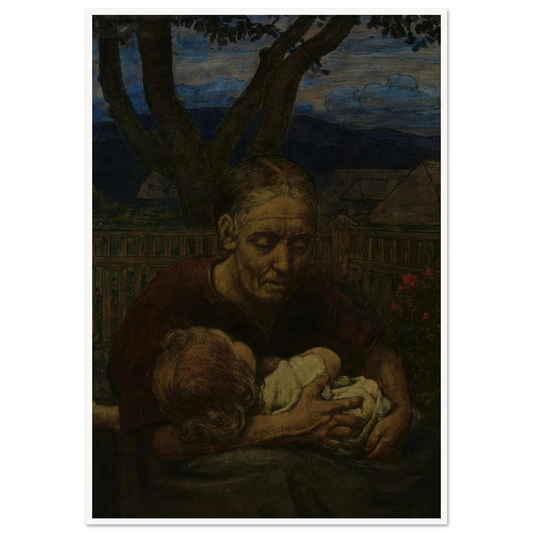 Mother and Child in a garden (1850 - 1924) Art Print | Hans Thoma - Framed Poster - 30x40 cm / 12x16″ - Black frame