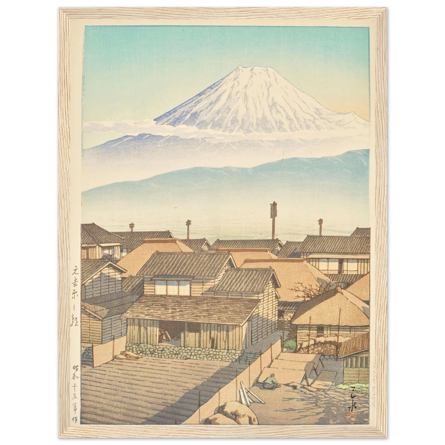 Motoyoshiwara no asa (Morning in Motoyoshiwara) (1940) Art Print | Kawase Hasui - Framed Poster - 30x40 cm / 12x16″ - Black frame
