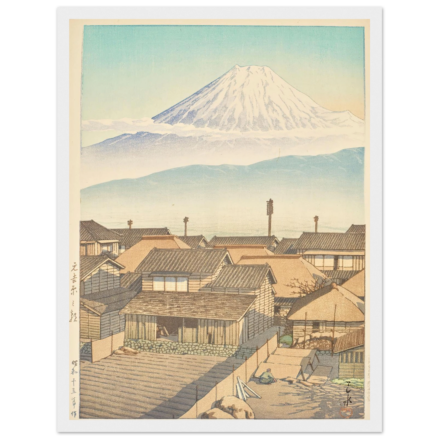 Motoyoshiwara no asa (Morning in Motoyoshiwara) (1940) Art Print | Kawase Hasui - Framed Poster - 30x40 cm / 12x16″ - Black frame
