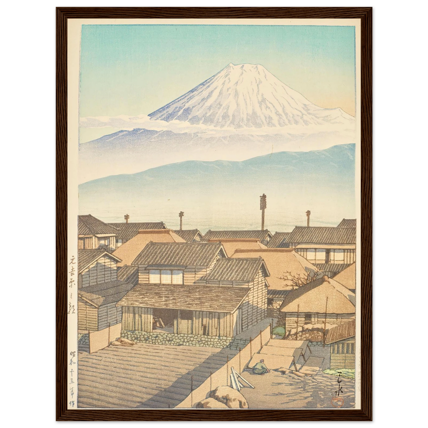 Motoyoshiwara no asa (Morning in Motoyoshiwara) (1940) Art Print | Kawase Hasui - Framed Poster - 30x40 cm / 12x16″ - Black frame