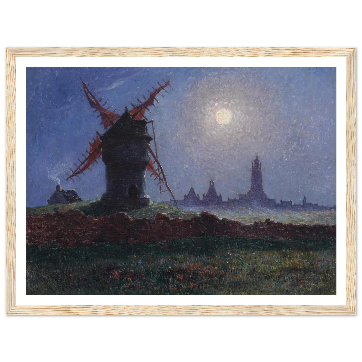 Moulin De La Masse in Moonlight (Bourg de Batz), 1906 Art Print | Ferdinand du Puigaudeau - Framed Poster - 30x40 cm / 12x16″ - Black frame