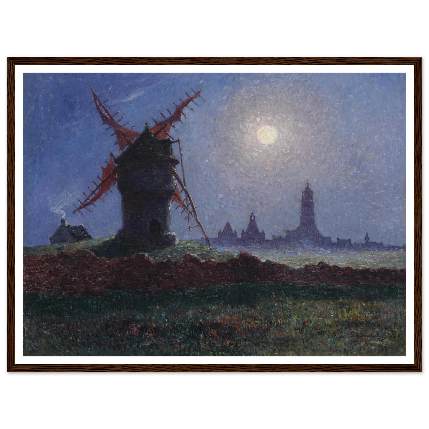 Moulin De La Masse in Moonlight (Bourg de Batz), 1906 Art Print | Ferdinand du Puigaudeau - Framed Poster - 30x40 cm / 12x16″ - Black frame
