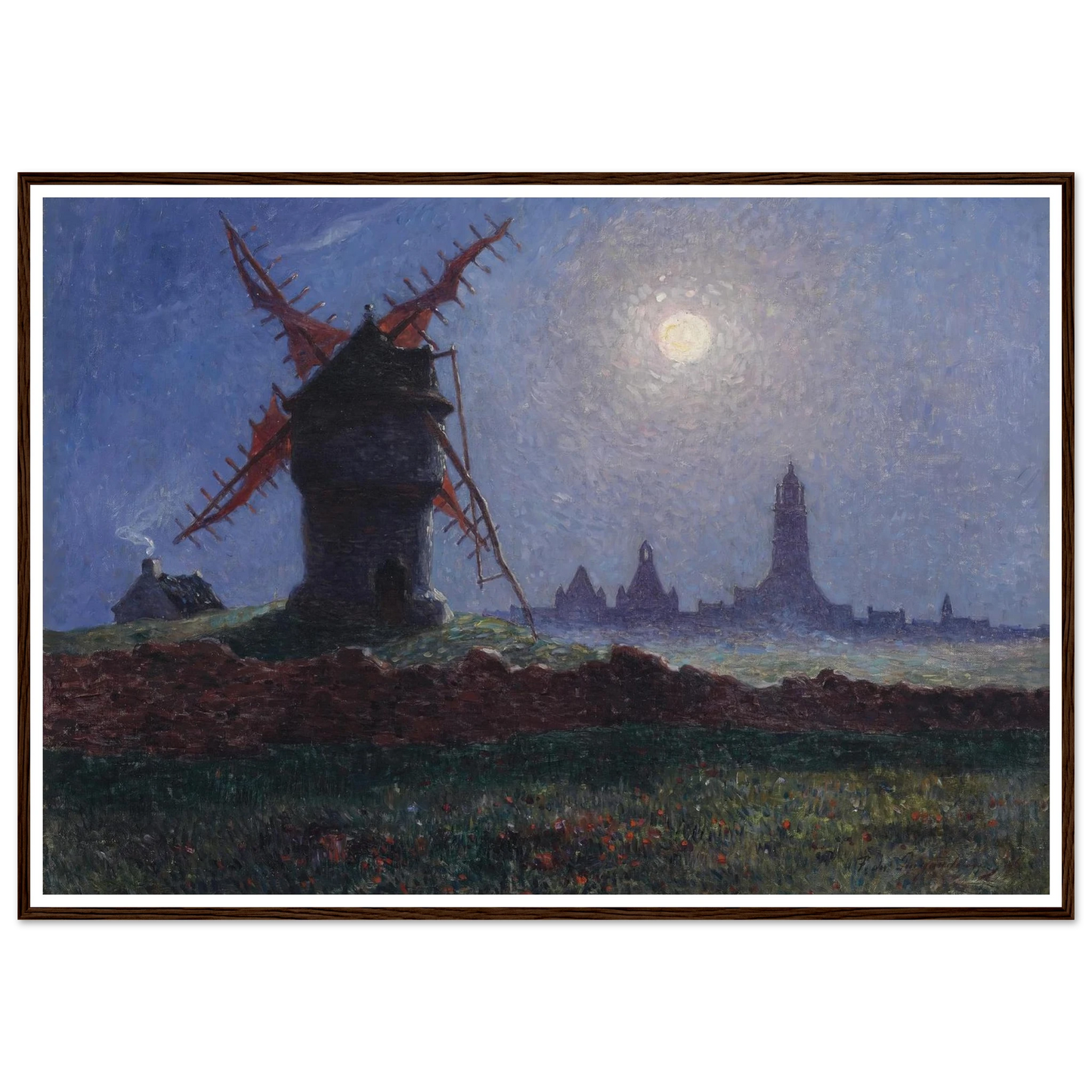 Moulin De La Masse in Moonlight (Bourg de Batz), 1906 Art Print | Ferdinand du Puigaudeau - Framed Poster - 30x40 cm / 12x16″ - Black frame