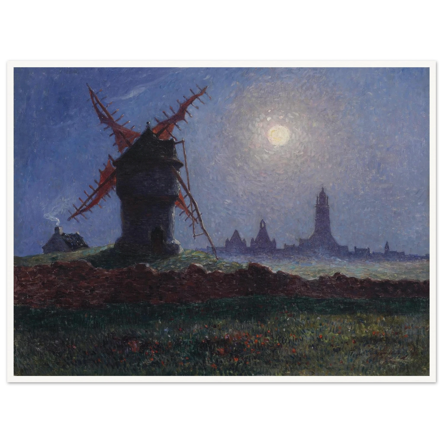 Moulin De La Masse in Moonlight (Bourg de Batz), 1906 Art Print | Ferdinand du Puigaudeau - Framed Poster - 30x40 cm / 12x16″ - Black frame