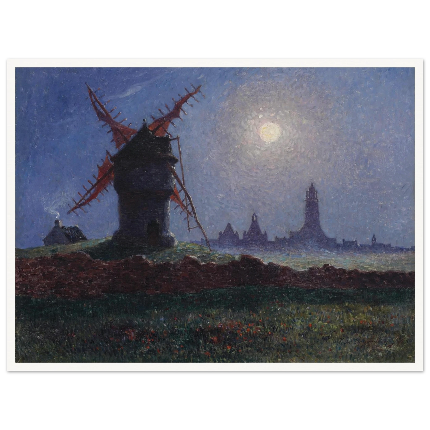Moulin De La Masse in Moonlight (Bourg de Batz), 1906 Art Print | Ferdinand du Puigaudeau - Framed Poster - 30x40 cm / 12x16″ - Black frame