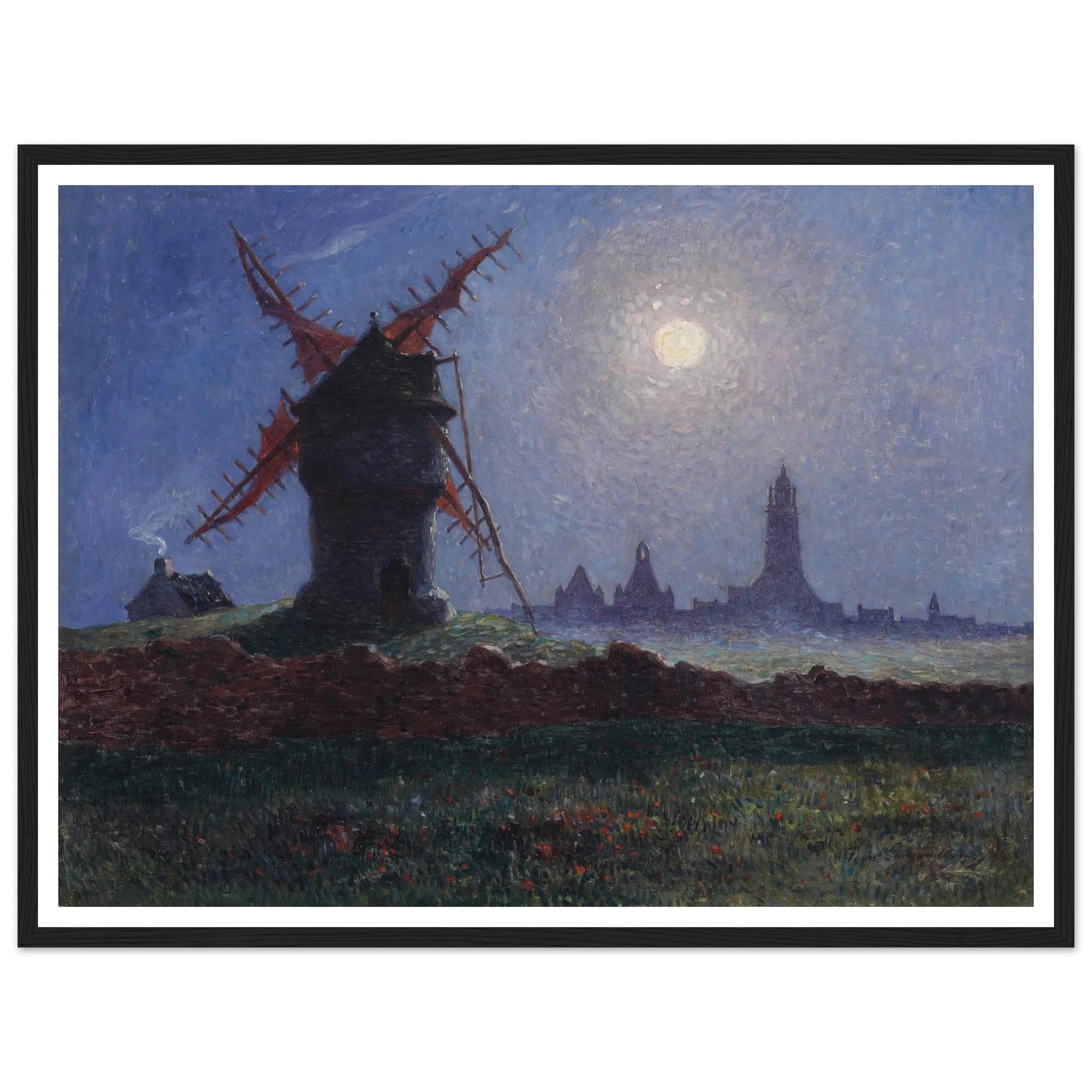Moulin De La Masse in Moonlight (Bourg de Batz), 1906 Art Print | Ferdinand du Puigaudeau - Framed Poster - 30x40 cm / 12x16″ - Black frame