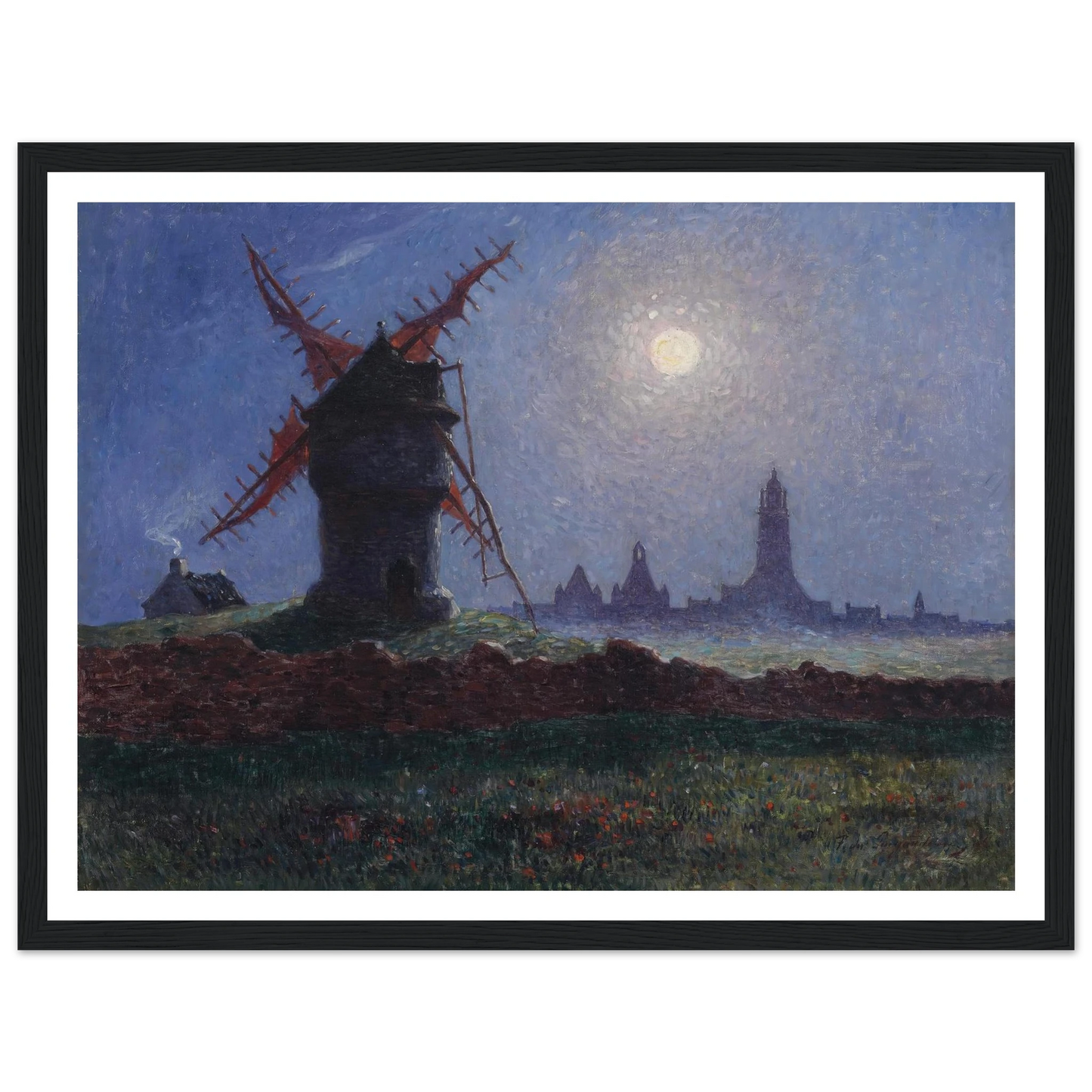 Moulin De La Masse in Moonlight (Bourg de Batz), 1906 Art Print | Ferdinand du Puigaudeau - Framed Poster - 30x40 cm / 12x16″ - Black frame