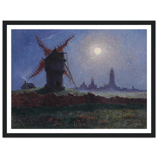 Moulin De La Masse in Moonlight (Bourg de Batz), 1906 Art Print | Ferdinand du Puigaudeau - Framed Poster - 30x40 cm / 12x16″ - Black frame