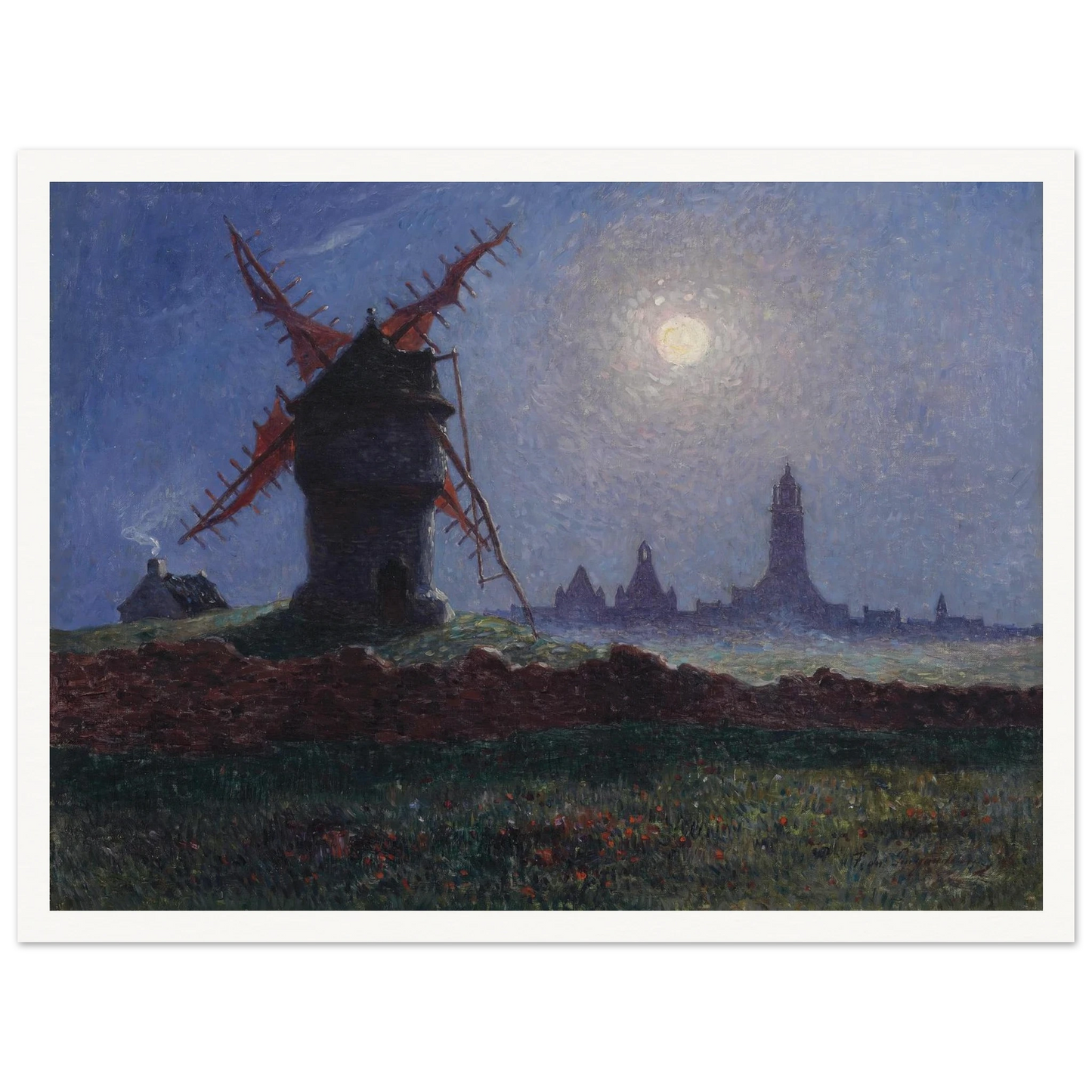 Moulin De La Masse in Moonlight (Bourg de Batz), 1906 Art Print | Ferdinand du Puigaudeau - Framed Poster - 30x40 cm / 12x16″ - Black frame