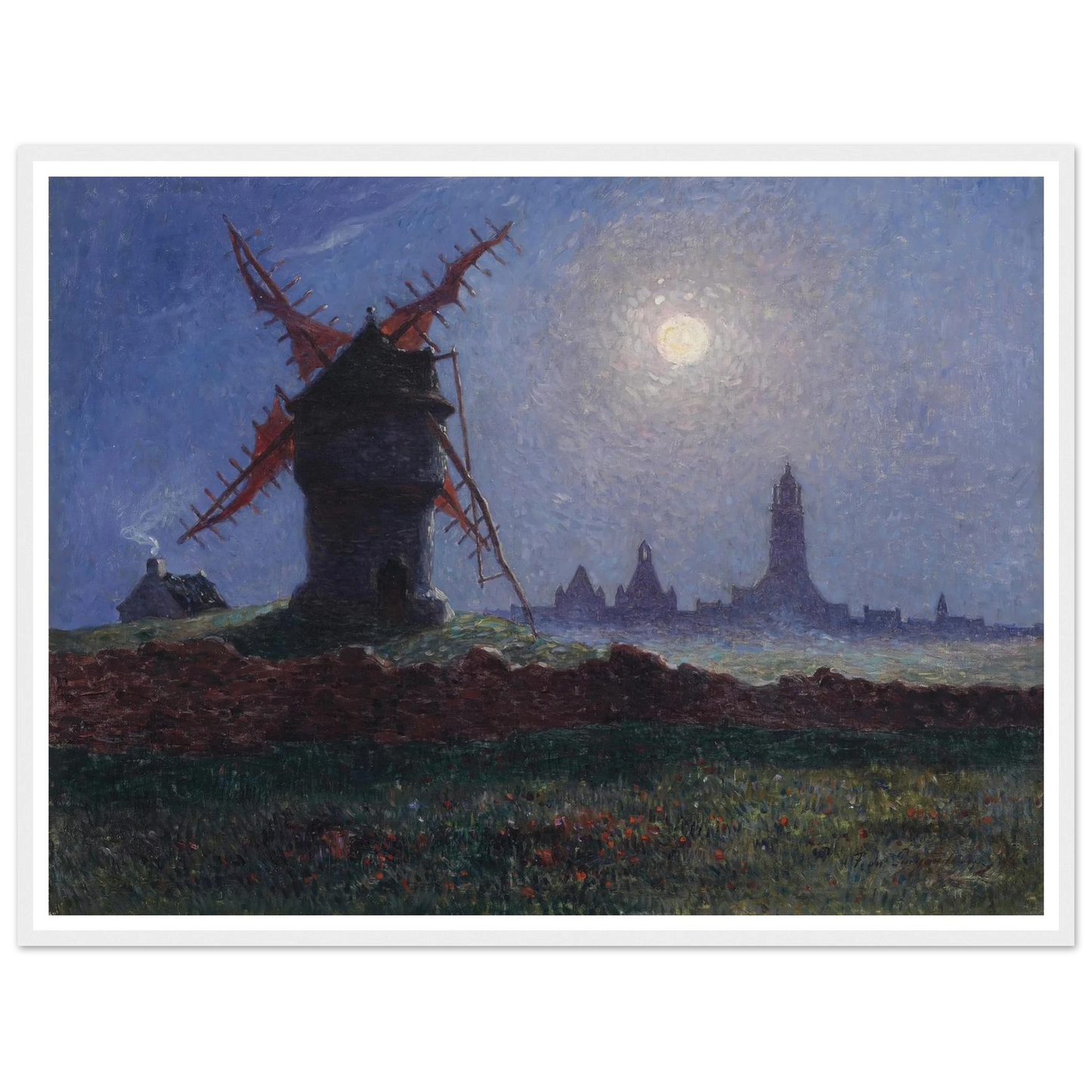 Moulin De La Masse in Moonlight (Bourg de Batz), 1906 Art Print | Ferdinand du Puigaudeau - Framed Poster - 30x40 cm / 12x16″ - Black frame