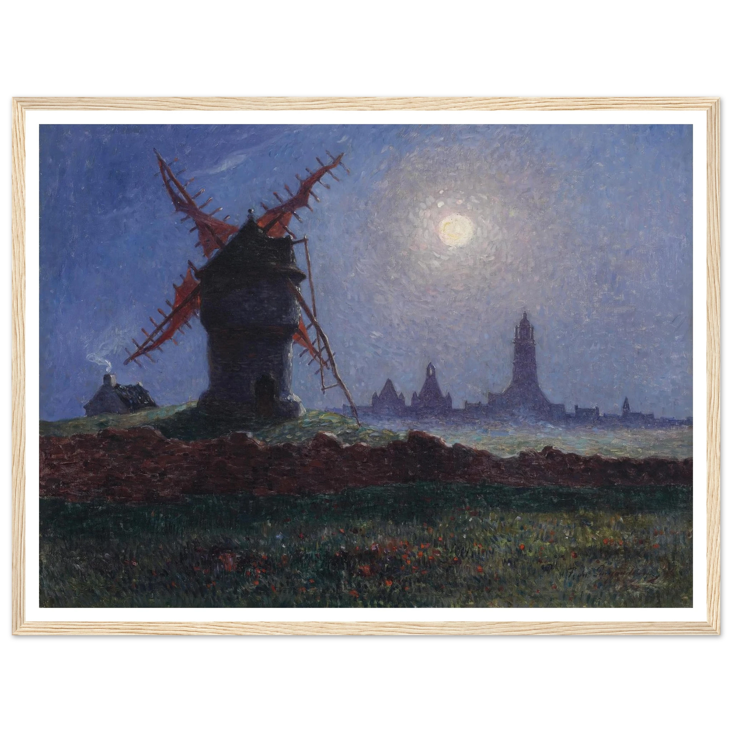 Moulin De La Masse in Moonlight (Bourg de Batz), 1906 Art Print | Ferdinand du Puigaudeau - Framed Poster - 30x40 cm / 12x16″ - Black frame