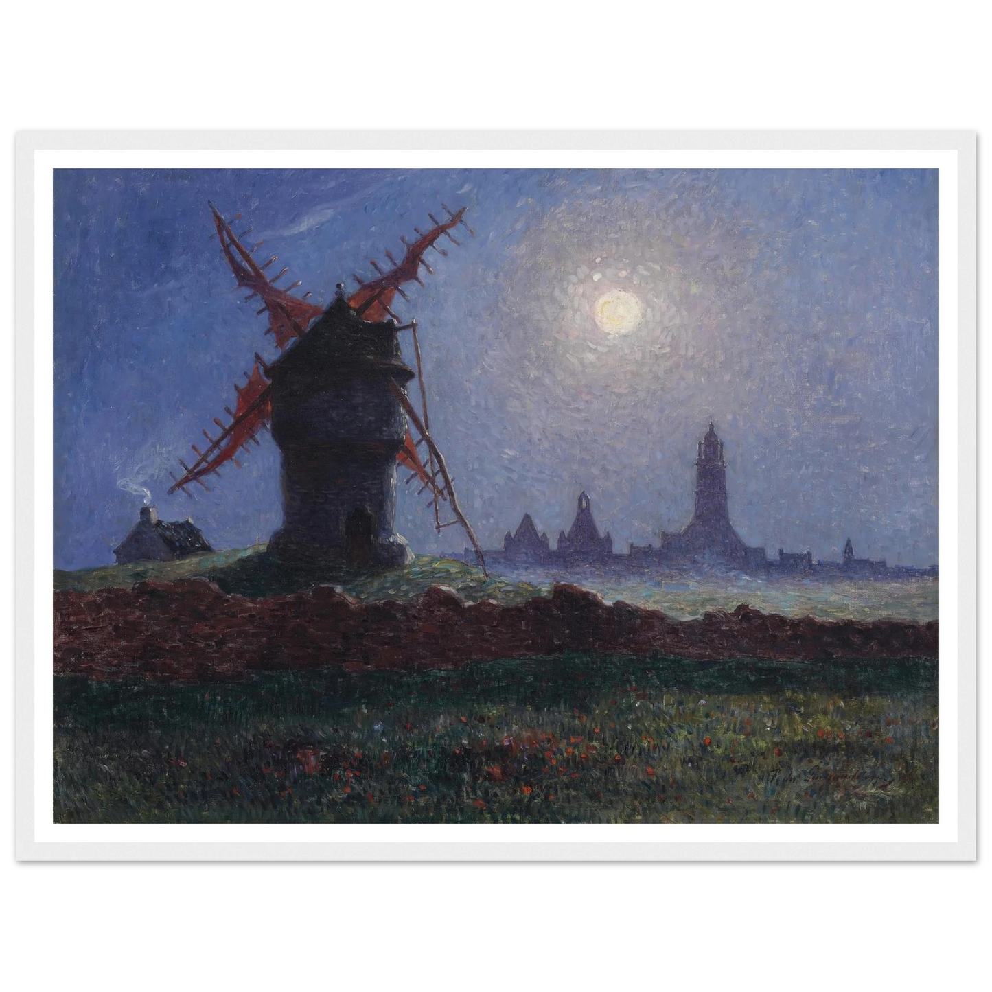 Moulin De La Masse in Moonlight (Bourg de Batz), 1906 Art Print | Ferdinand du Puigaudeau - Framed Poster - 30x40 cm / 12x16″ - Black frame