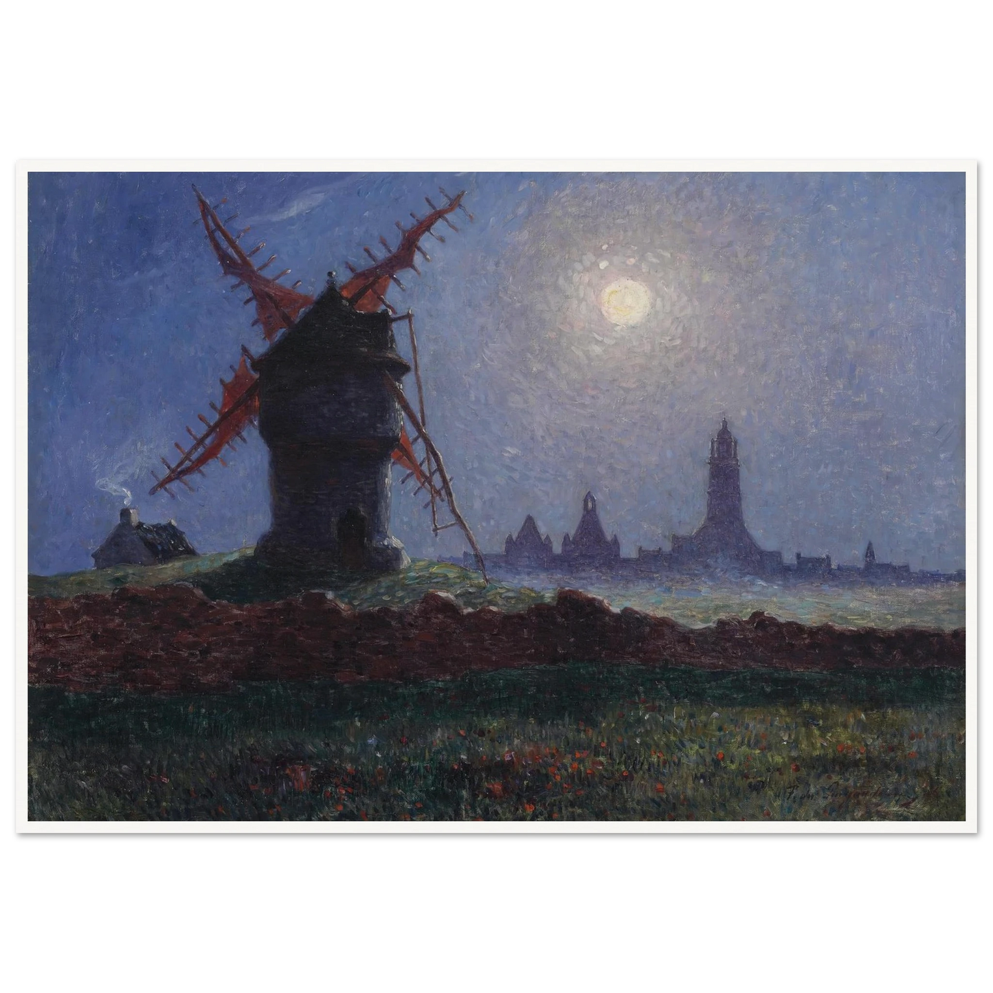 Moulin De La Masse in Moonlight (Bourg de Batz), 1906 Art Print | Ferdinand du Puigaudeau - Framed Poster - 30x40 cm / 12x16″ - Black frame