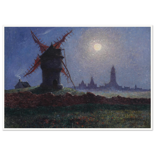 Moulin De La Masse in Moonlight (Bourg de Batz), 1906 Art Print | Ferdinand du Puigaudeau - Framed Poster - 30x40 cm / 12x16″ - Black frame